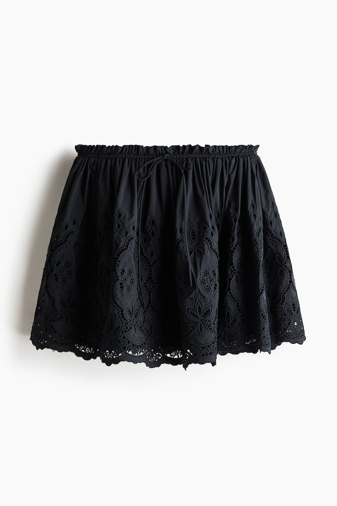 Broderie-anglaise drawstring skirt - Black/White - 1