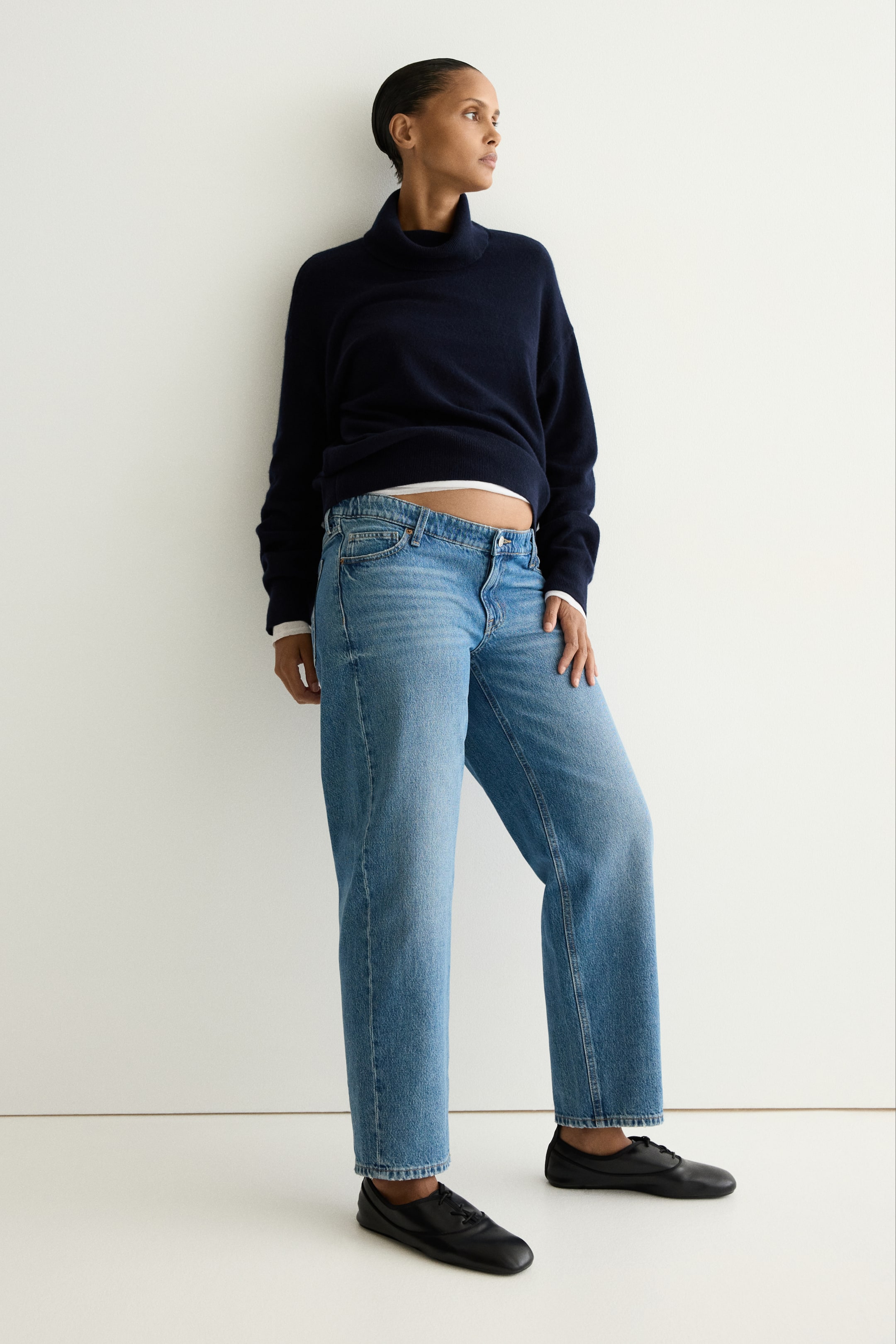 查看大圖: MAMA 桶形低腰牛仔褲 - 丹寧藍 - Ladies | H&M 1