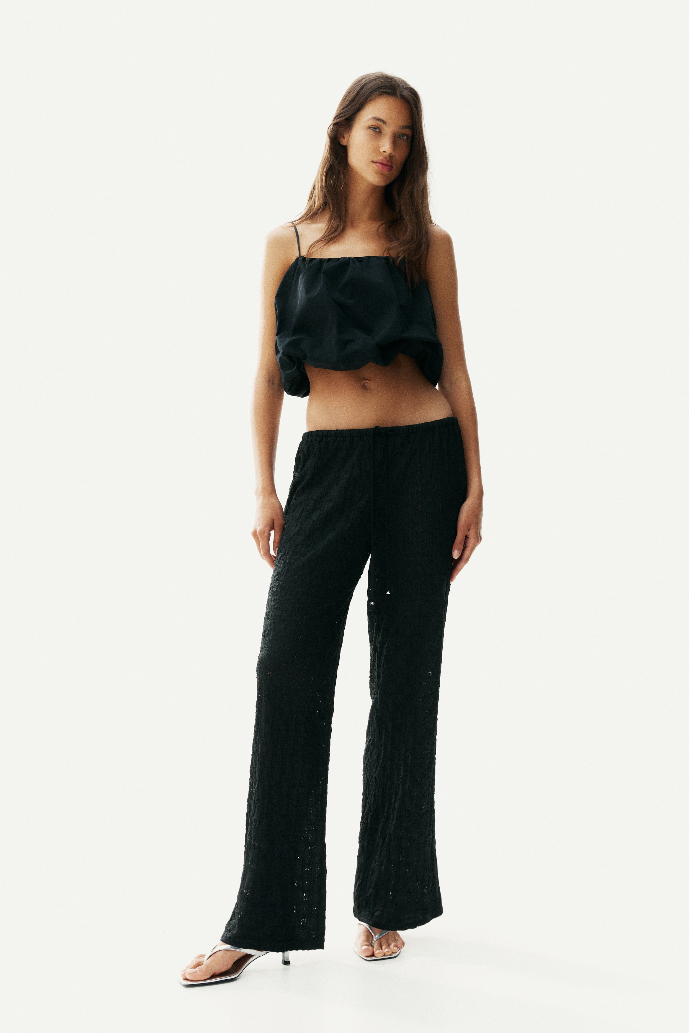 Lace-look drawstring trousers
