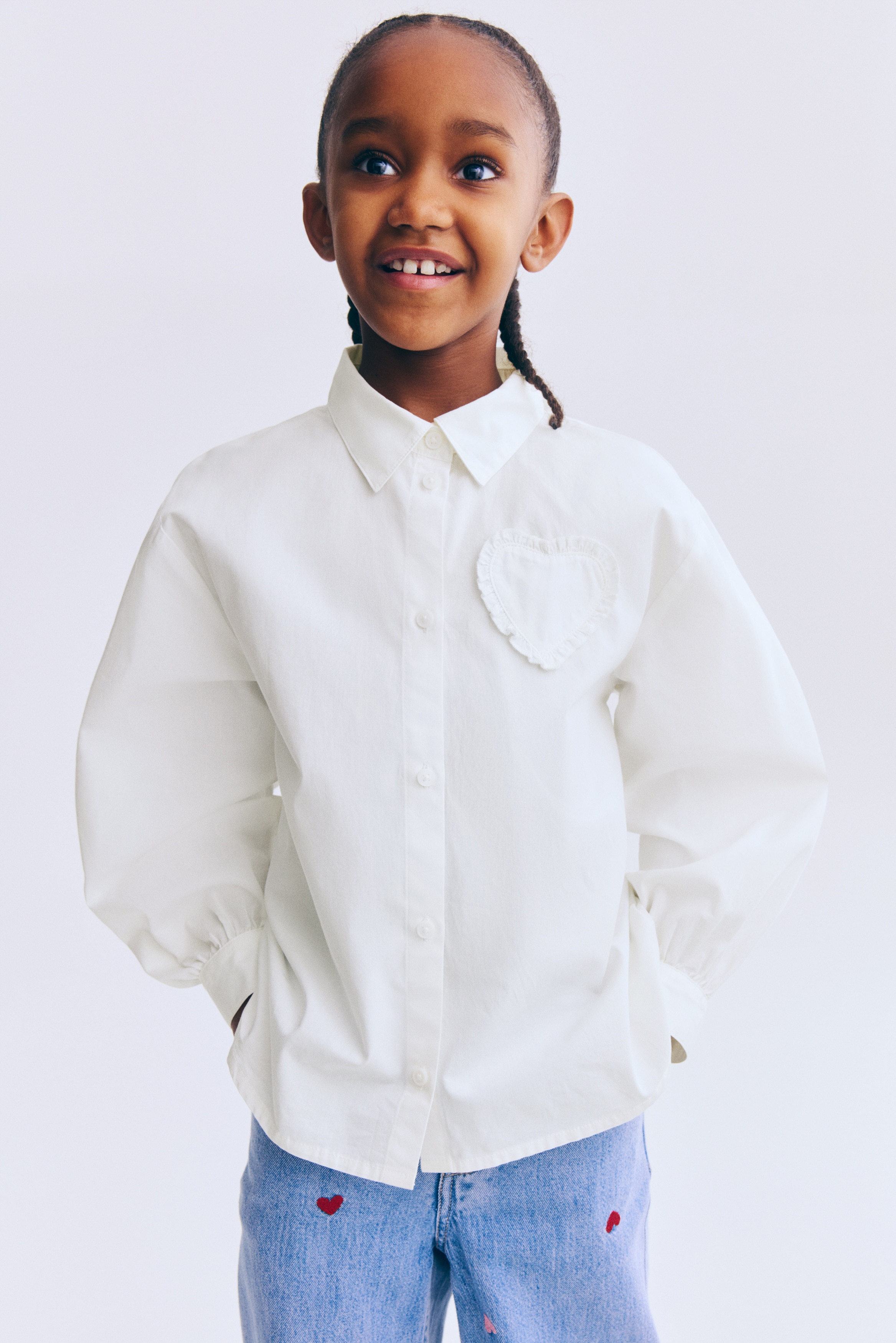 Popelínová košeľa s našitým srdiečkom - Krémová