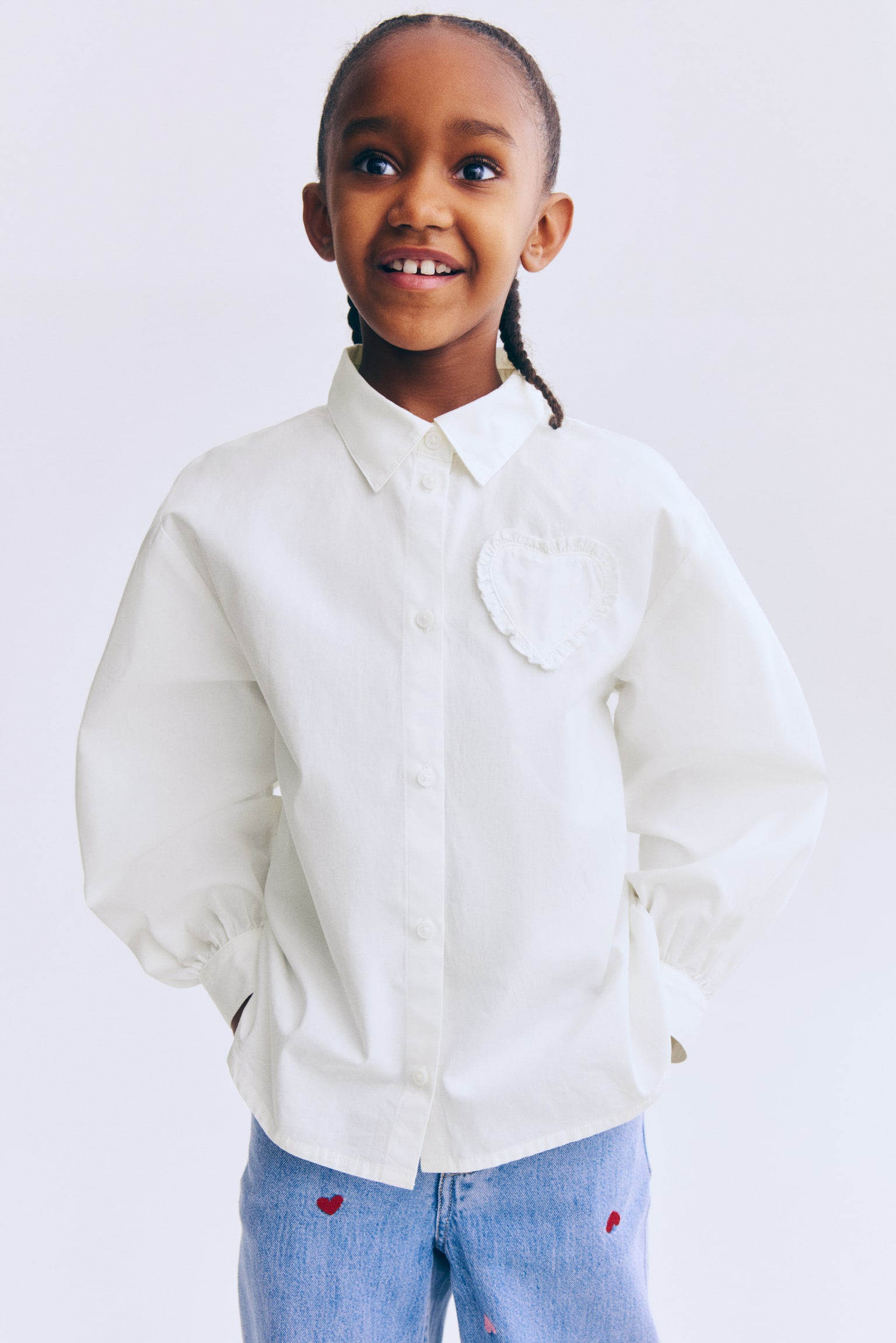 Heart-appliqué poplin shirt - Cream - 1