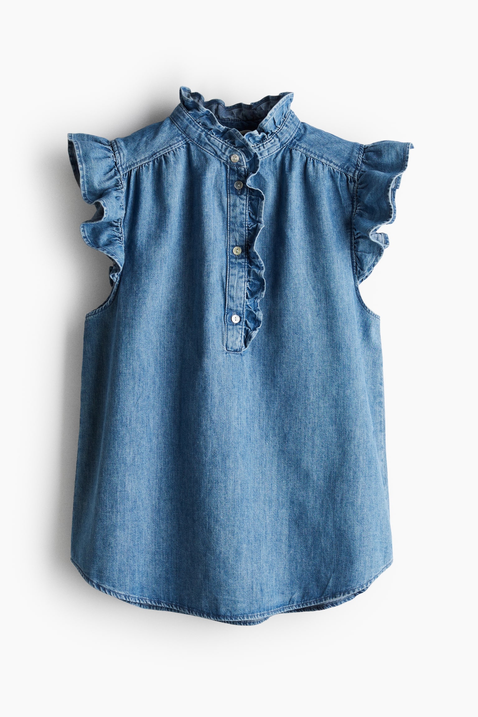 Flutter Sleeve Denim Blouse - Denim blue/Light denim blue - 2