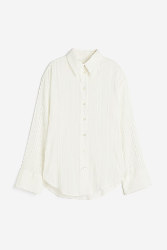 Crinkled skjorte med oversized pasform - Creme/Sort/Stribet - 2