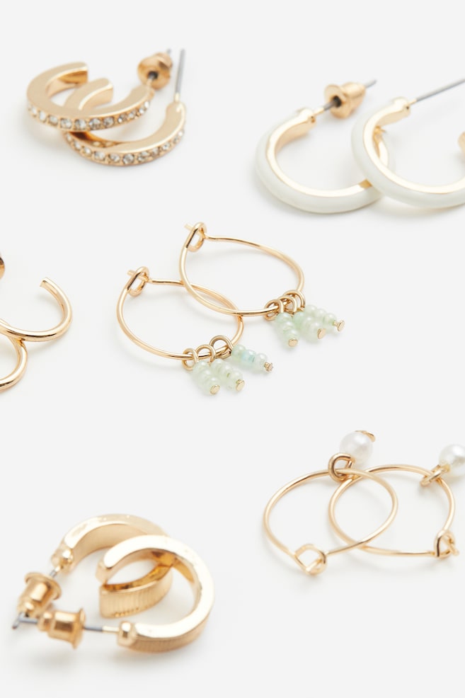 12 pairs hoop earrings - Gold-coloured/White - 2