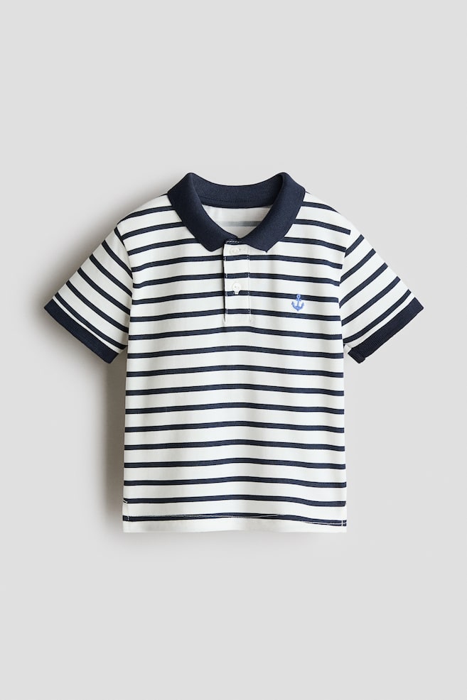 Embroidered-Detail Polo Shirt - White/navy blue striped/Raspberry red/Light blue/whale - 1