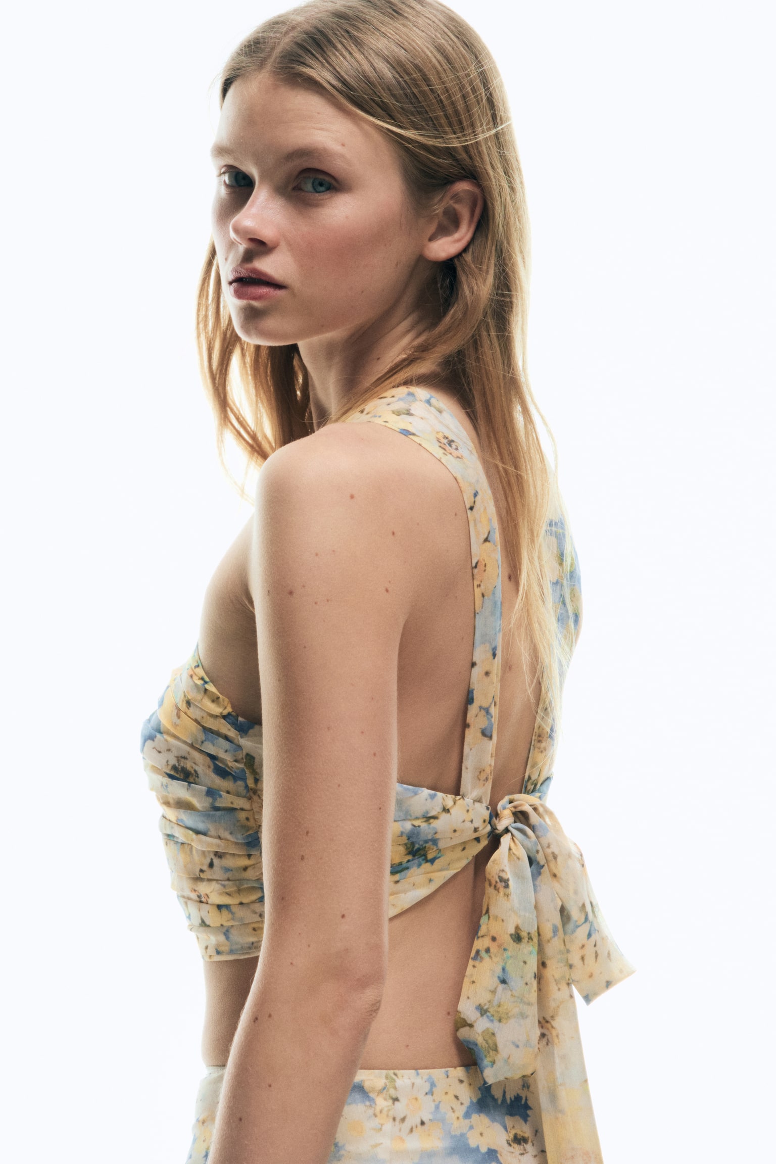 Cropped tie-back top - Light yellow/Floral - 6