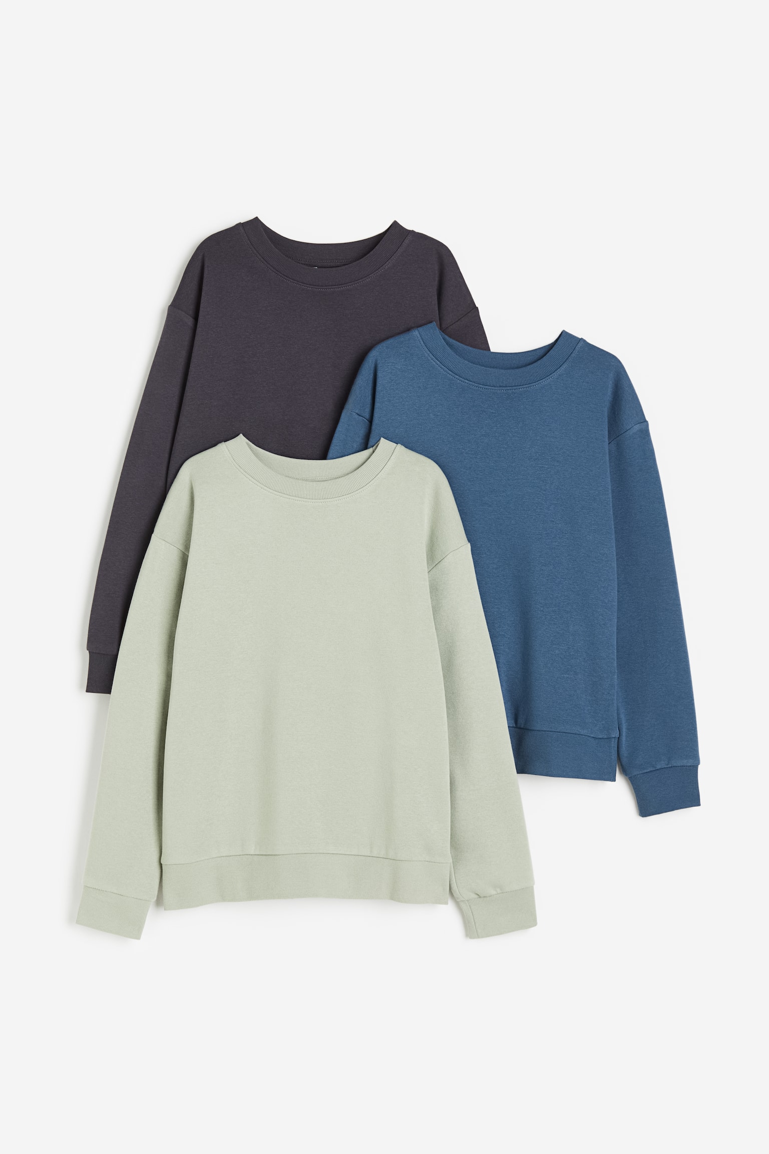 3-pack sweatshirts - Dark grey/Light dusty green/Dark grey/Brown/Navy blue/Black/Grey marl/Dusty blue/Dark grey/Khaki green/Natural white - 1