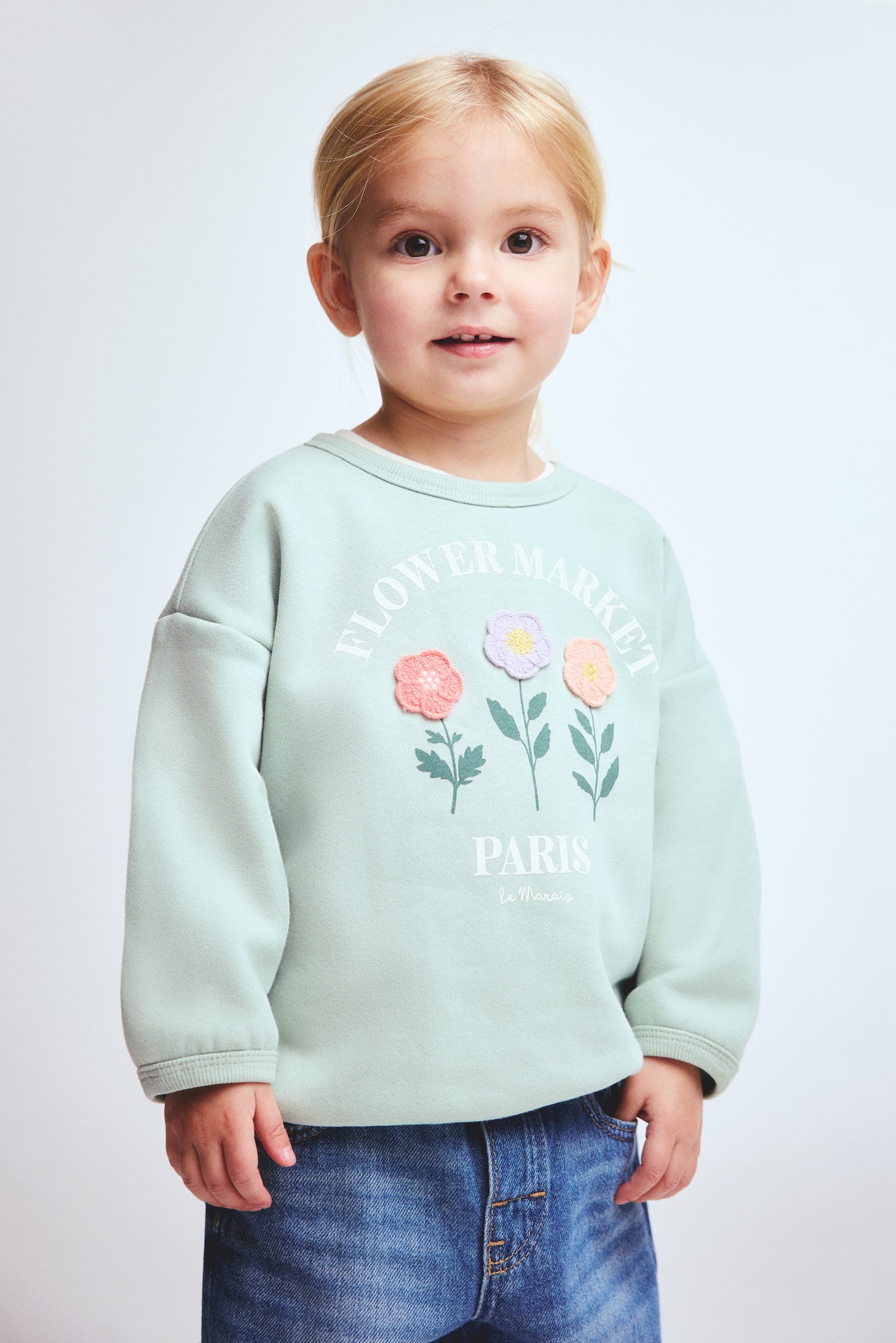 デザインスウェットシャツ - ライトダスティグリーン／フラワー - 3
