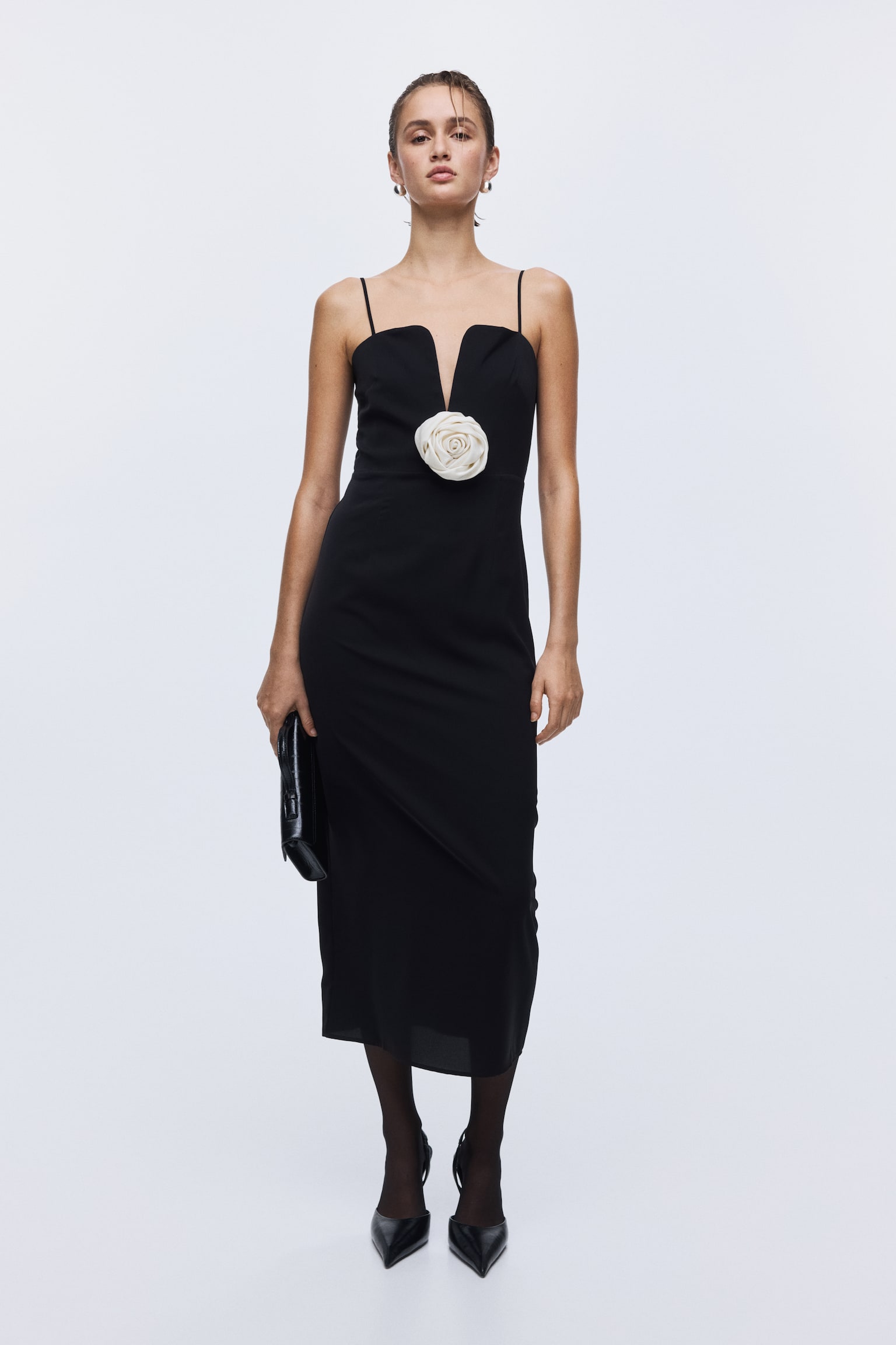 Rose-appliqué dress - Black - 1