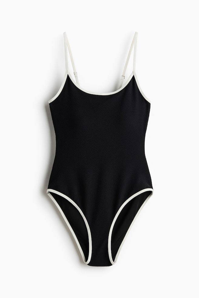 Padded-Cup Swimsuit - Black/white - 1