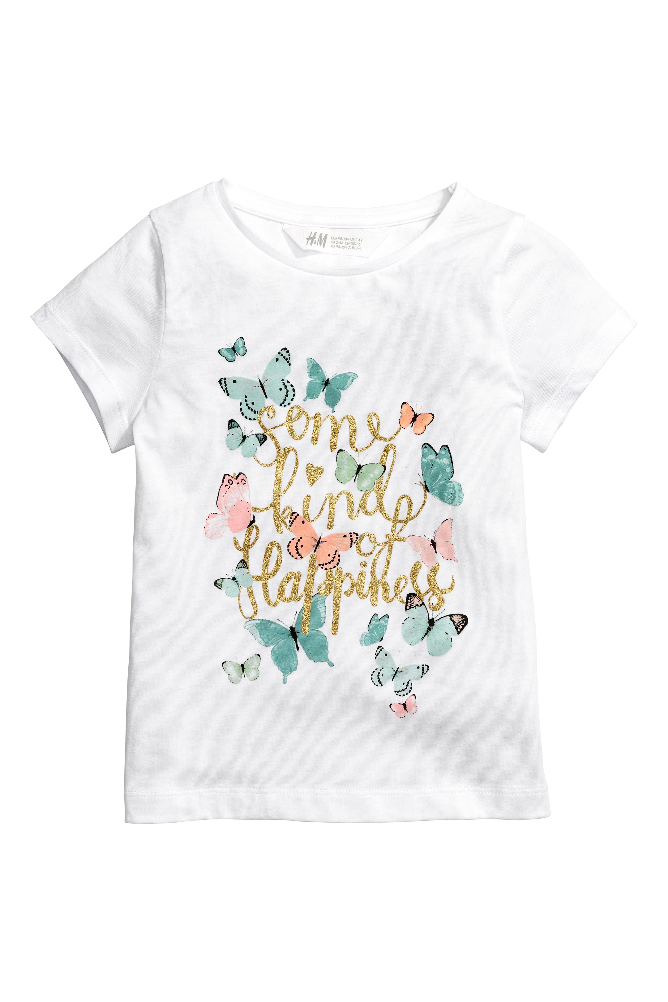 View larger image: Haut en jersey avec impression - White/Butterflies - Kids | H&M CA 1