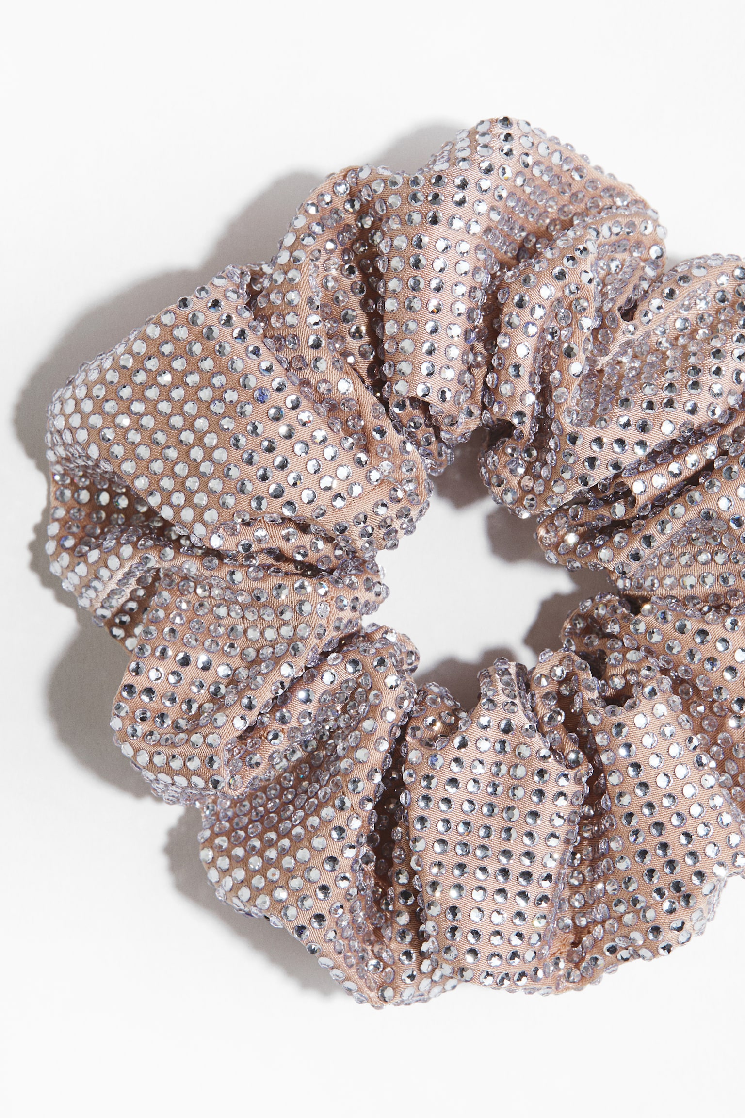Rhinestone-embellished scrunchie - Taupe/Black - 2