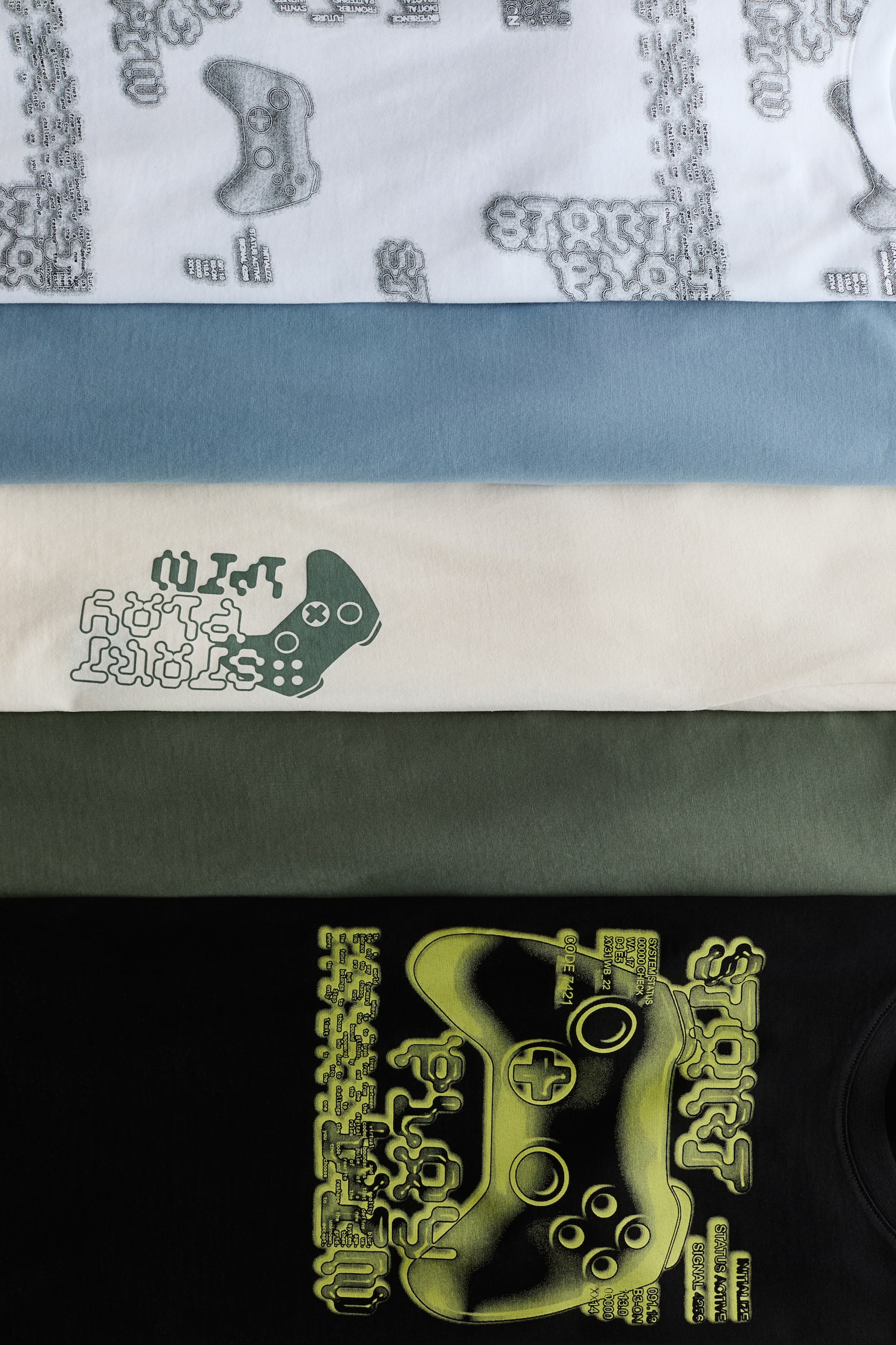 Σετ με 5 βαμβακερά T-shirt - Πράσινο/χειριστήρια gaming/Κρεμ/μπασκετμπολίστες/Γαλάζιο/Cyber/Μπλε/χειριστήρια gaming - 2