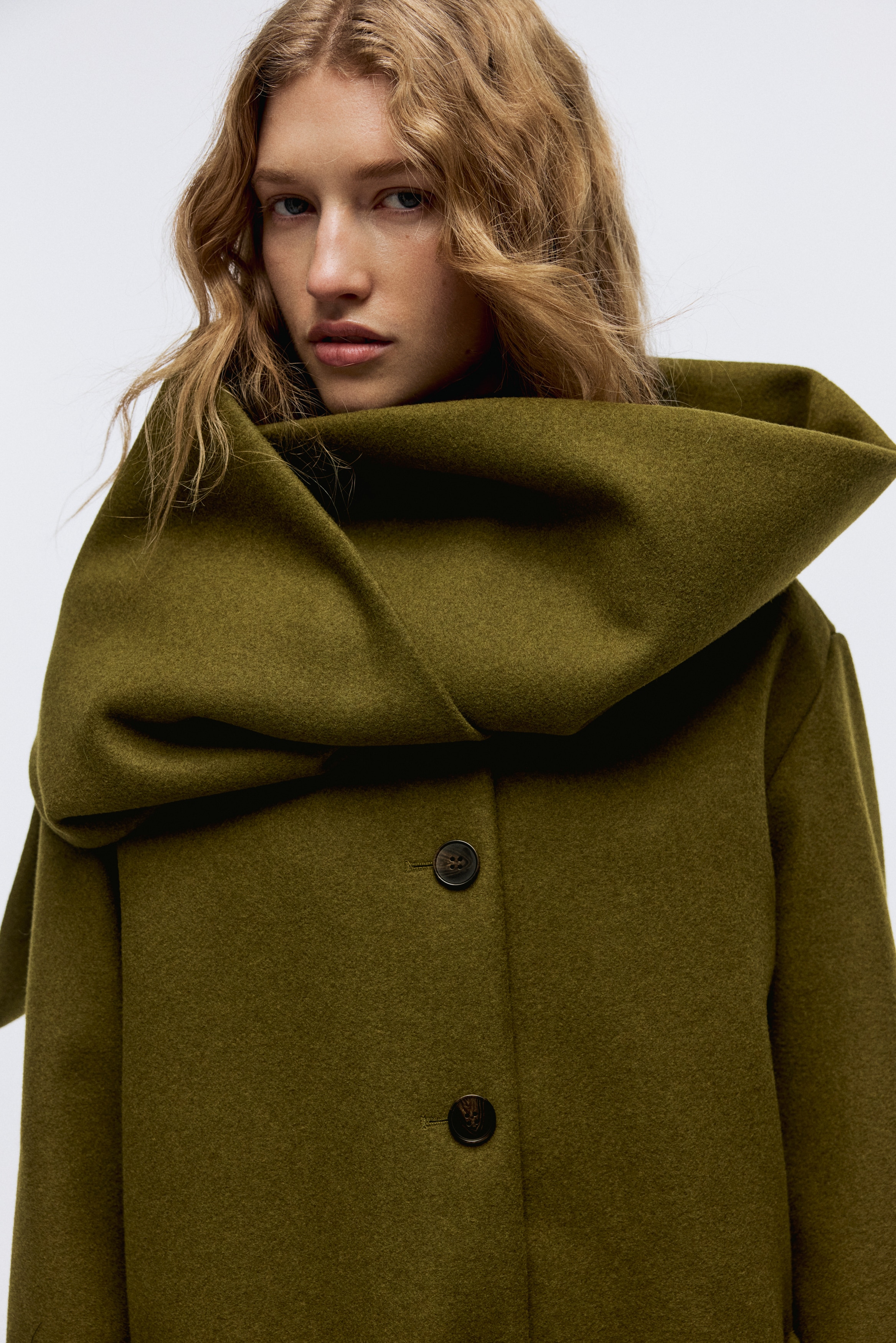 Scarf-Detail Coat - Olive green - Ladies | H&M US