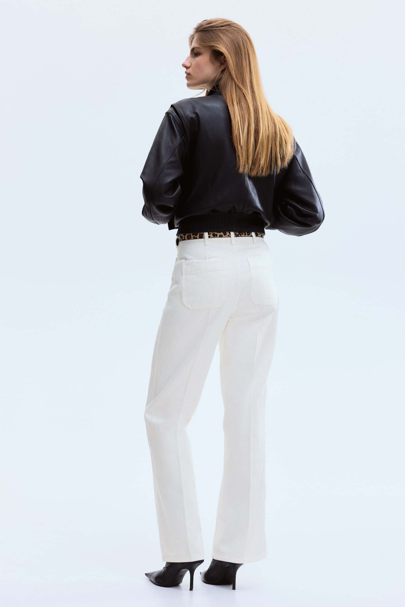 Straight Leg High Waist Jeans - Blanco/Estampado de leopardo - 6