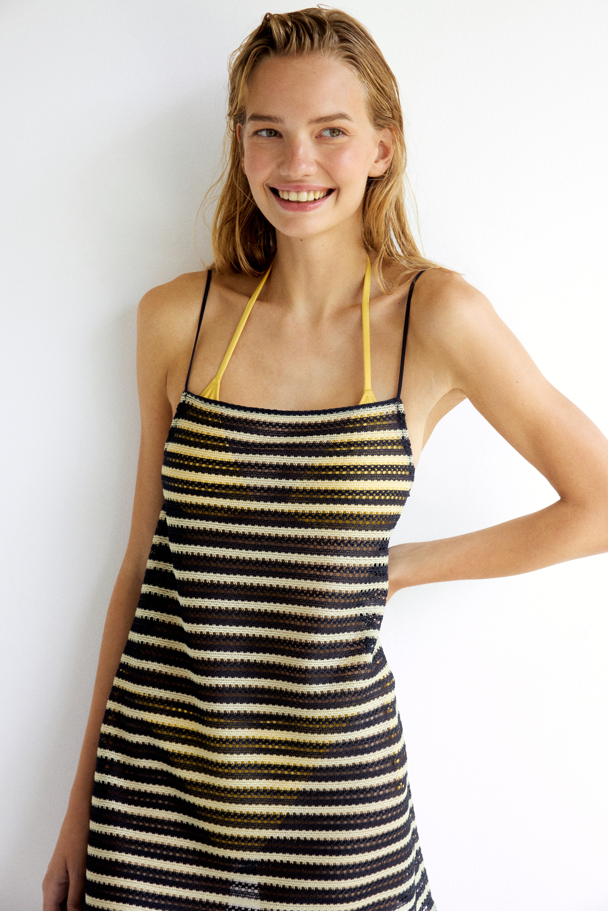 Vestido playero de tirantes - Azul marino/Rayas crema/Negro/Rayas crema