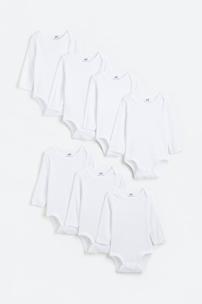 7-pack long-sleeved bodysuits - White/Turquoise/White/Mustard yellow/Light beige/Yellow/White - 1