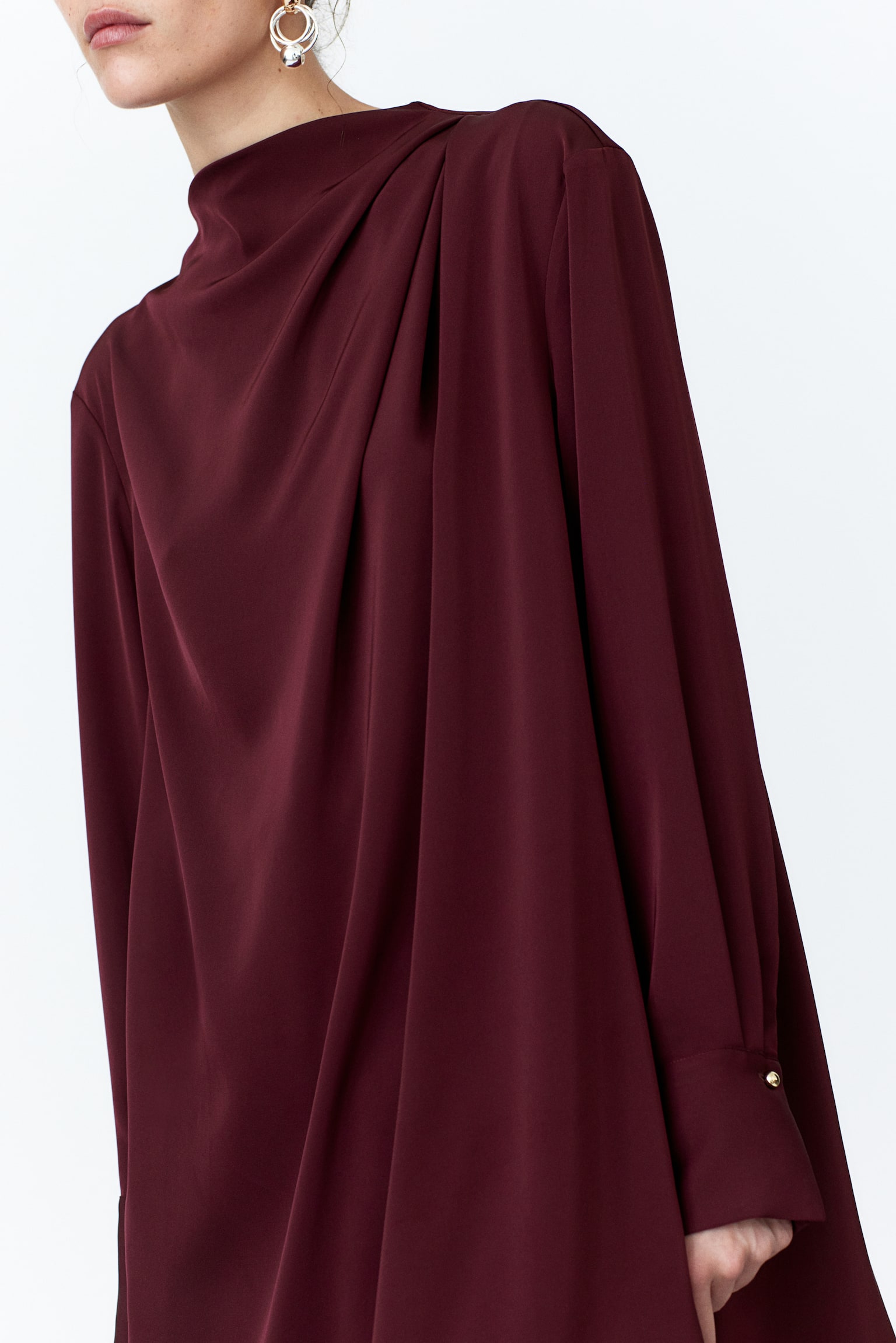 Draped twill dress - Burgundy/Black/Black/Patterned - 7