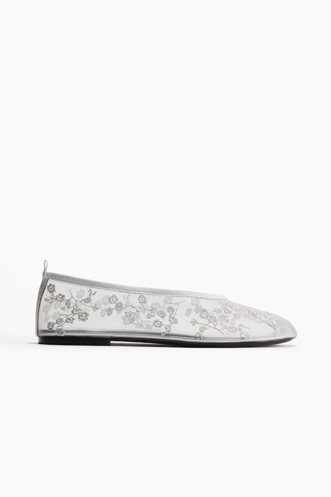 Embroidered ballet pumps - Silver-coloured/Black - 1