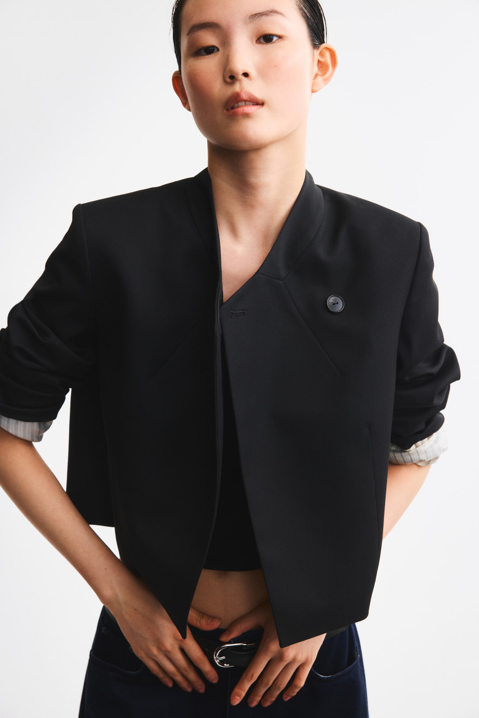 Oversized single-breasted blazer - Black - 1