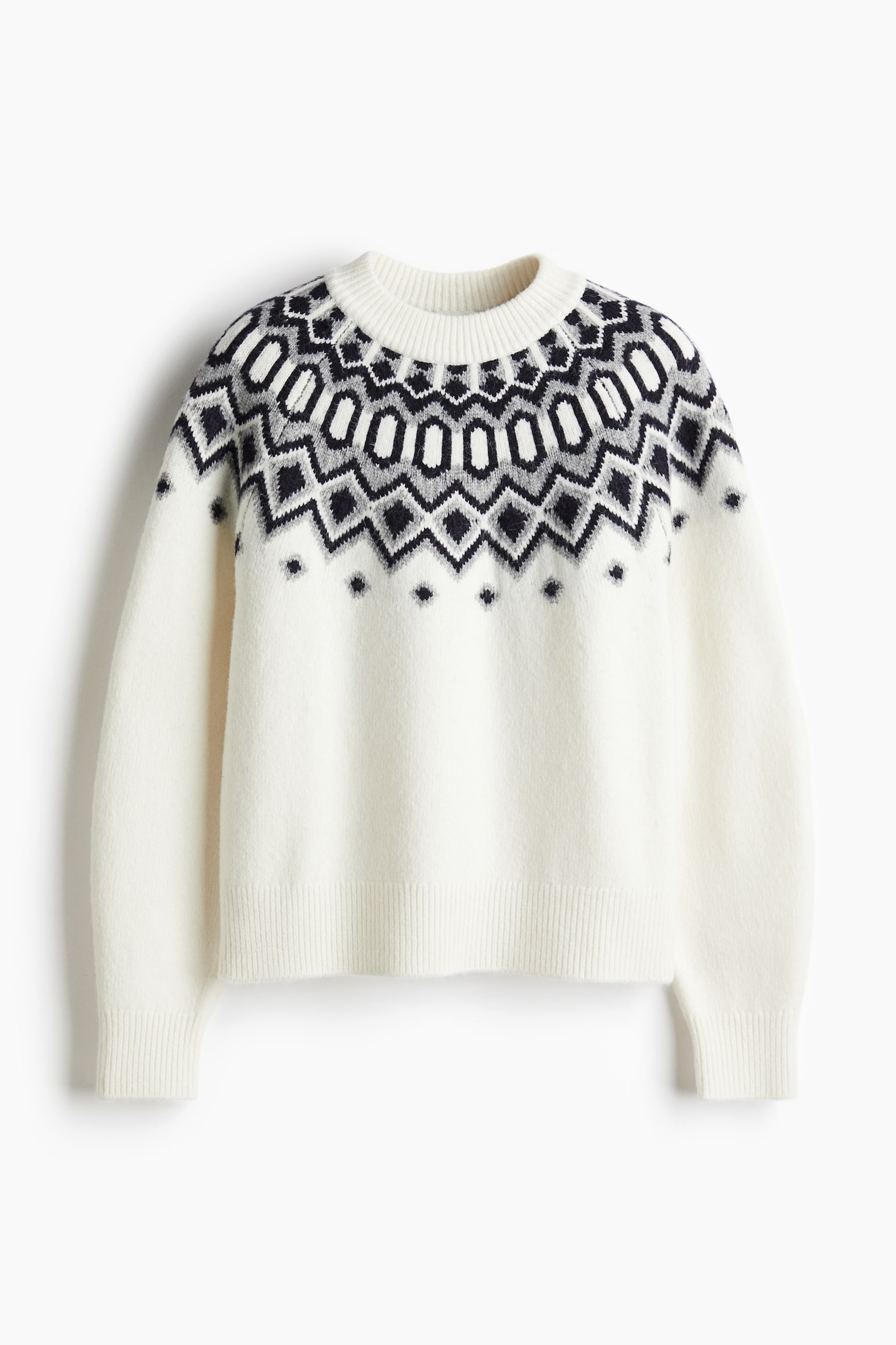 Jacquard-knit jumper - White/Light grey marl - 2