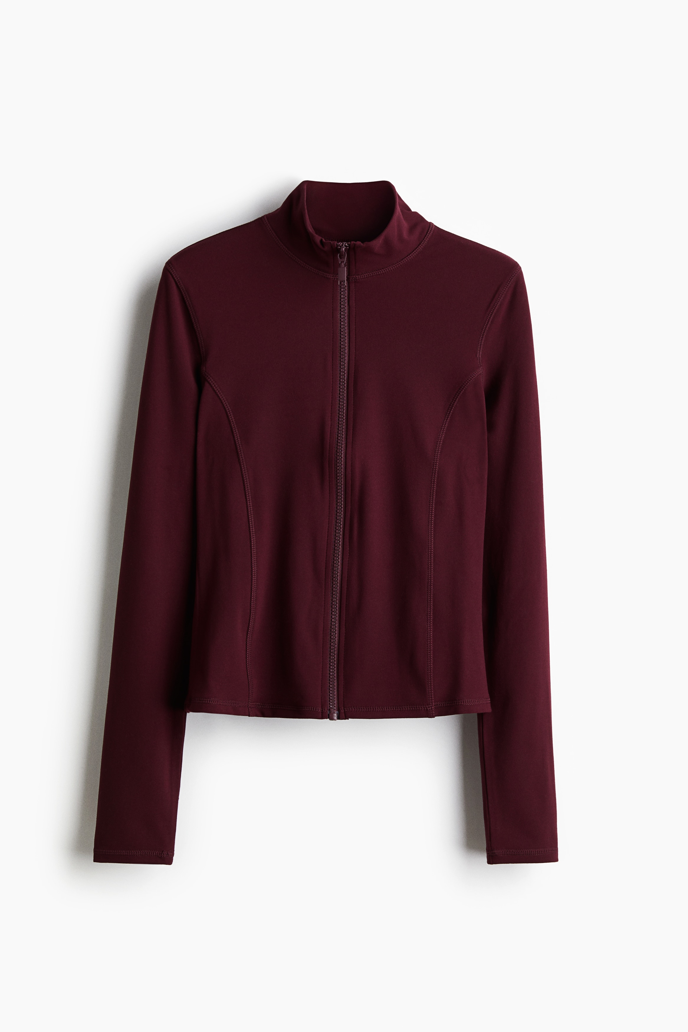 Jersey Top with Full-Length Zipper - Burgundy/Dark brown