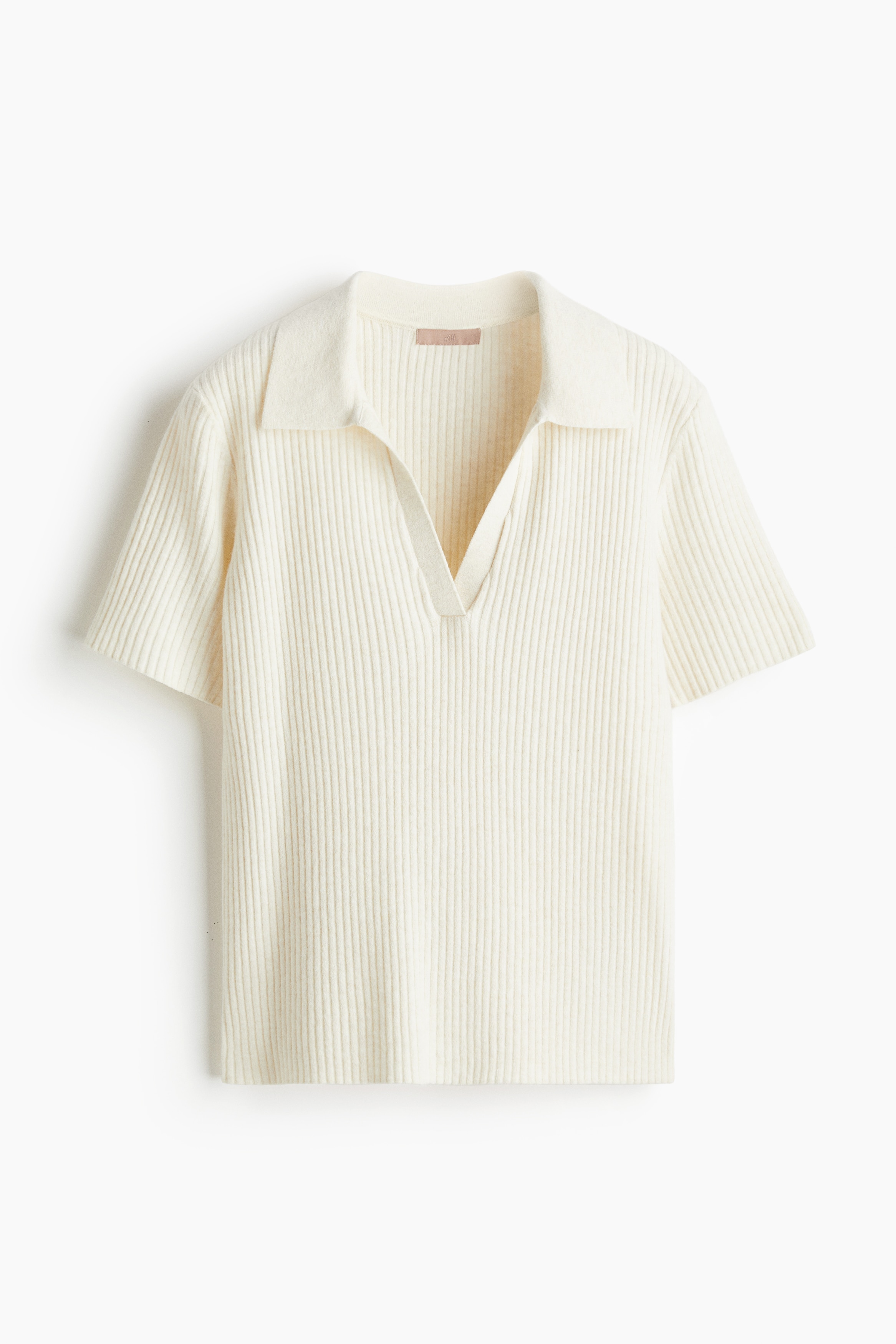 Rib Knit Polo Shirt - Cream/Beige marle
