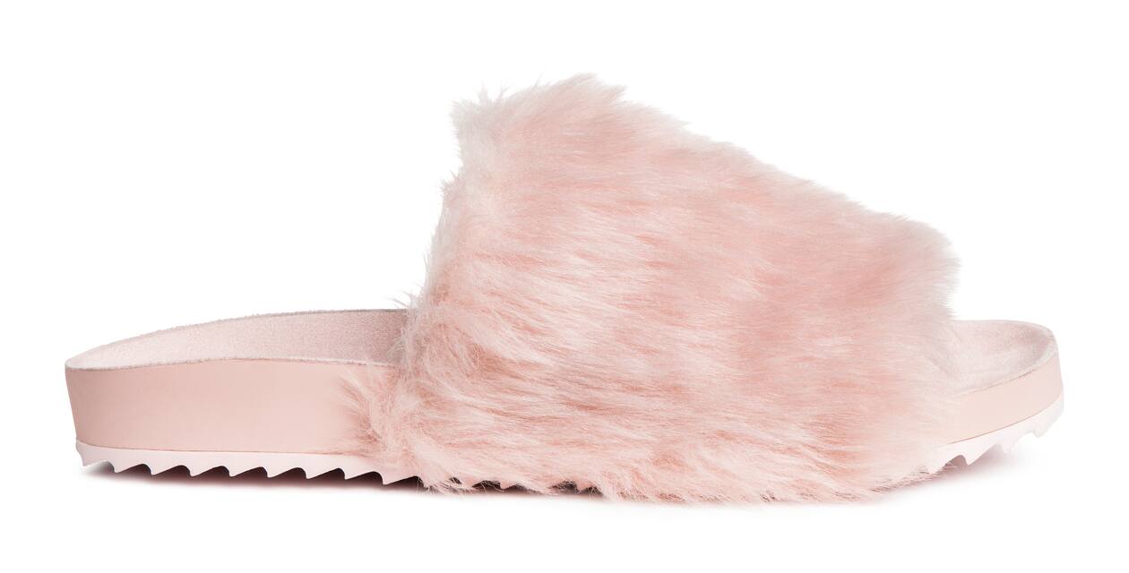 Slides with faux fur - No heel - Powder pink - Ladies | H&M GB