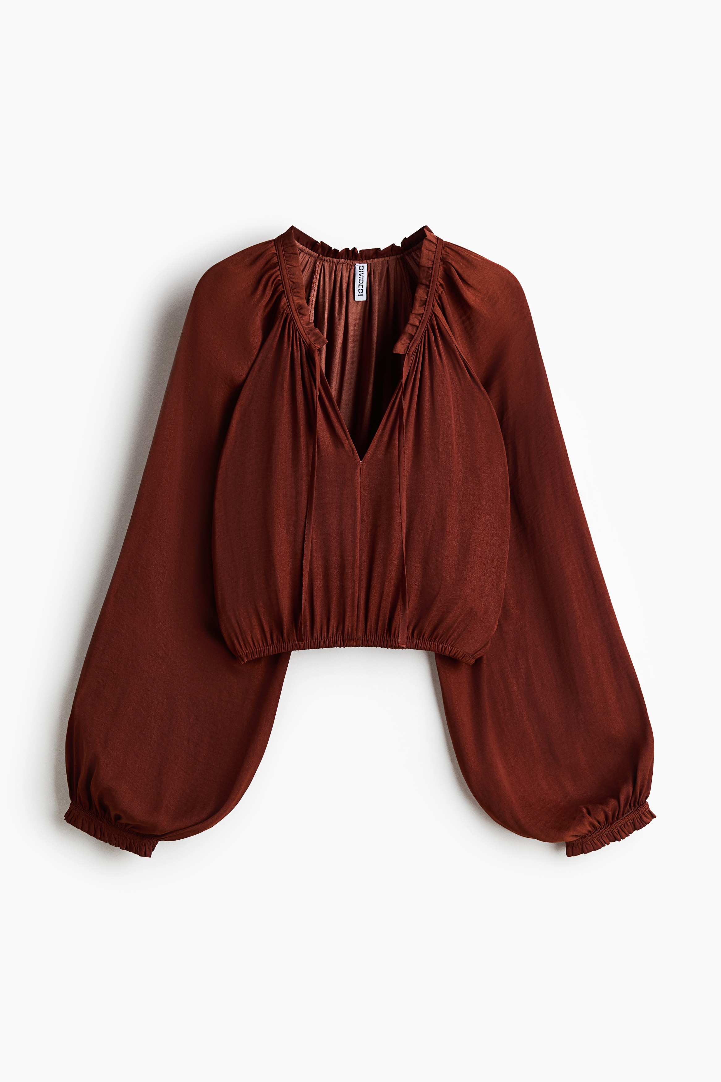 Balloon-sleeved blouse - Rust brown/Dark brown/Beige