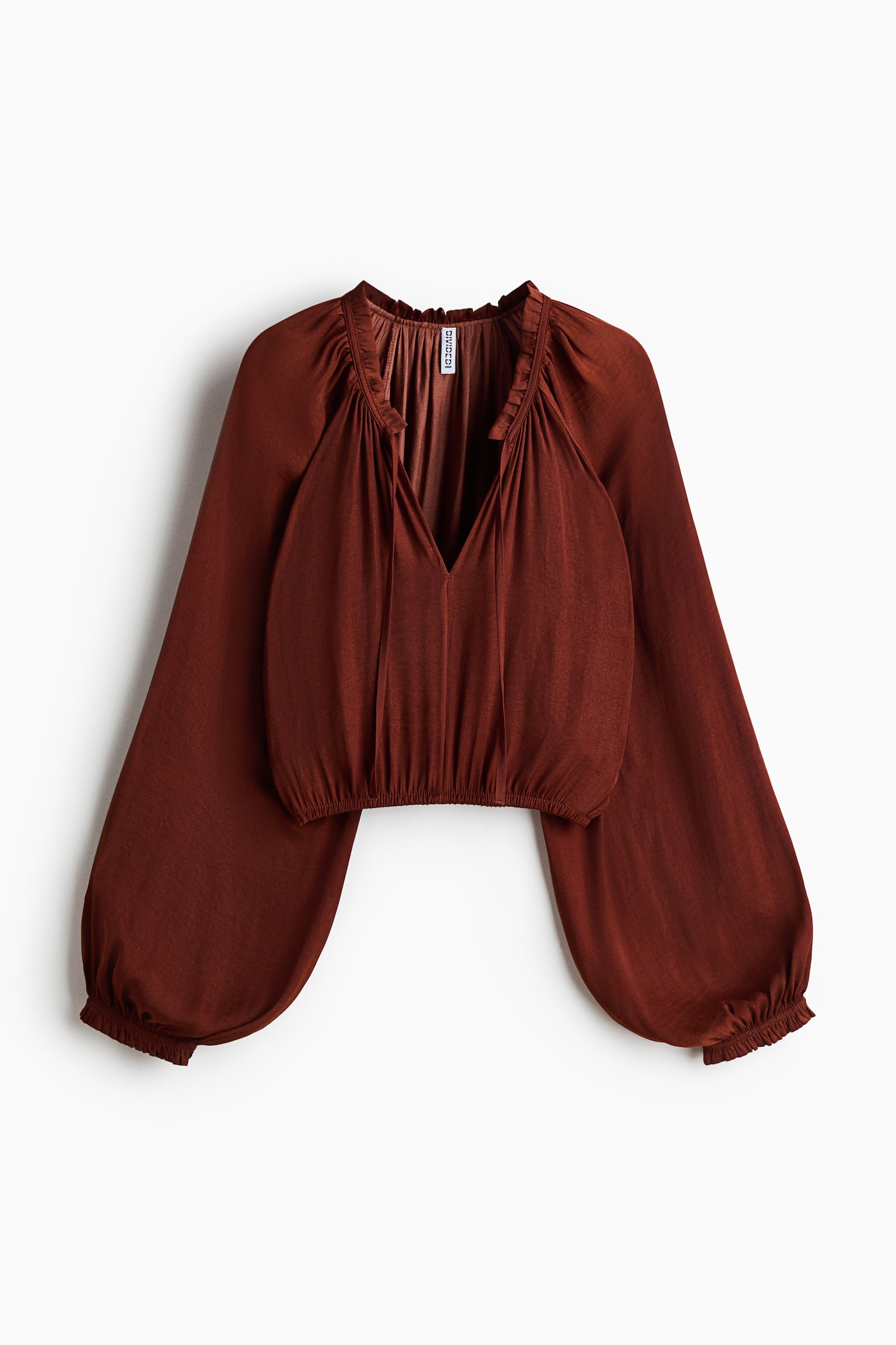 Bluse med ballongermer - Rustbrun/Mørk brun/Beige - 1