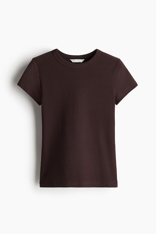 T-shirt côtelé - Marron foncé - 1