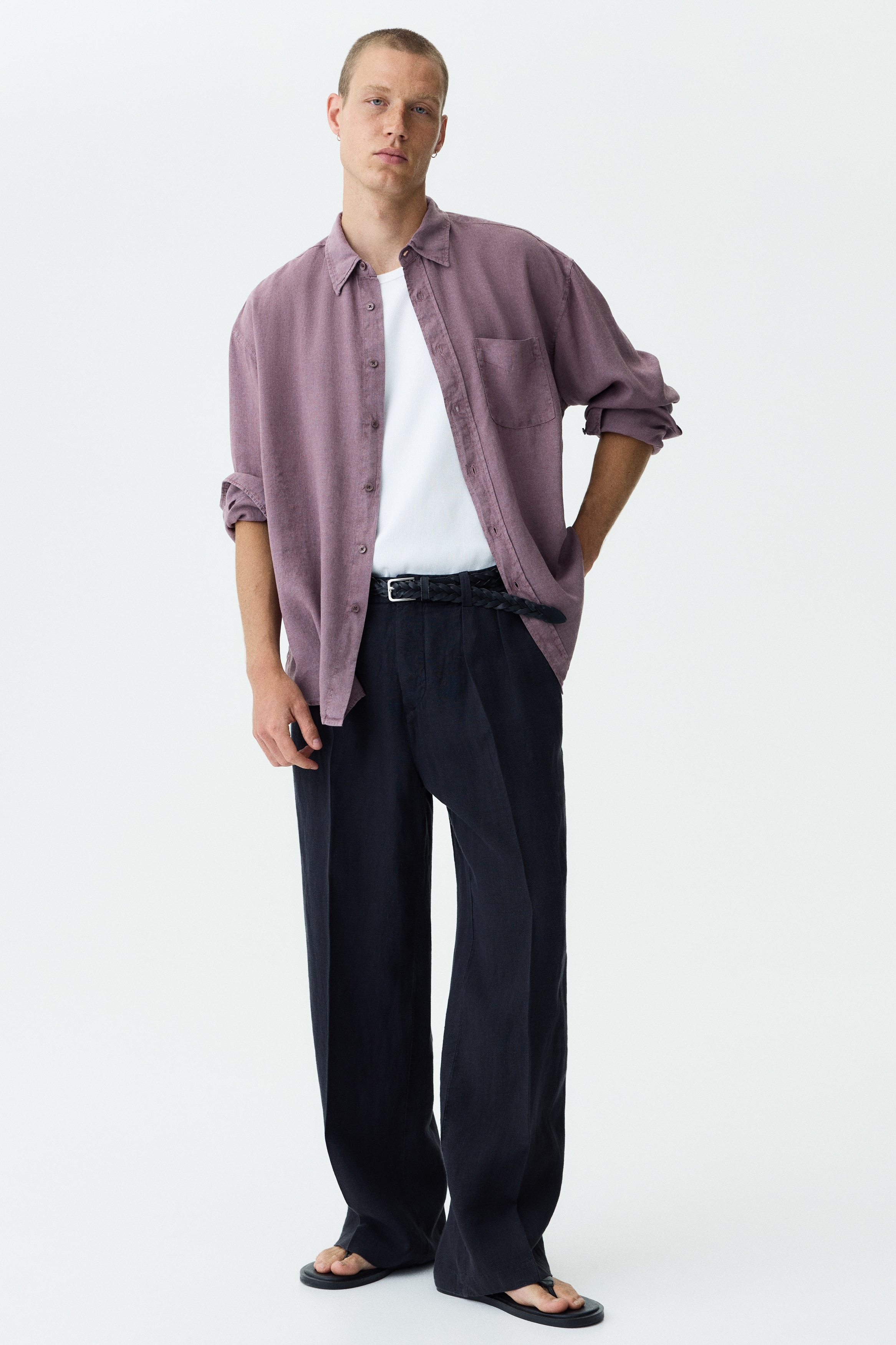 Pantaloni ampi in lino Linea Casual - Nero/Avorio