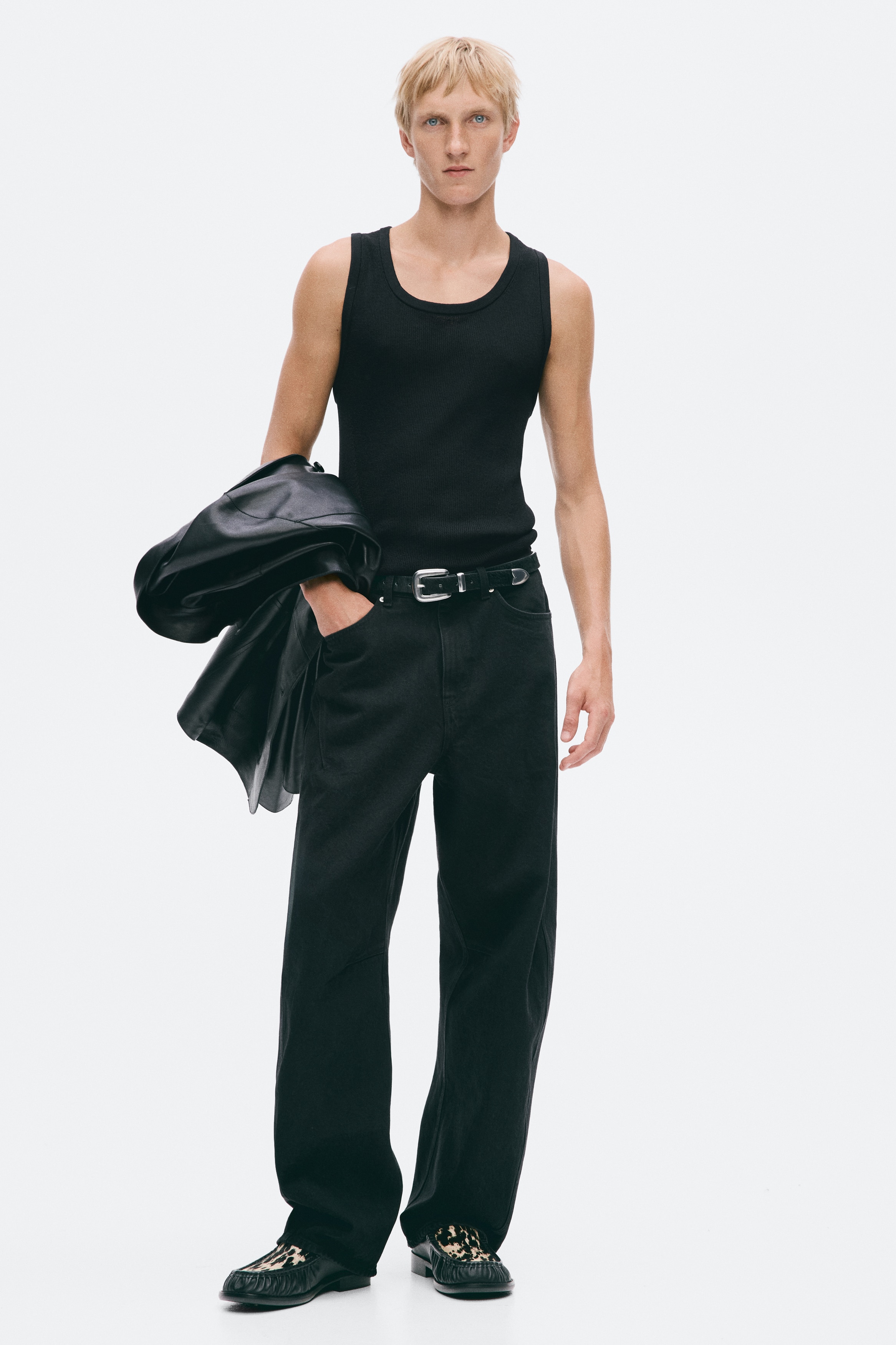 Ριμπ αμάνικη μπλούζα Slim Fit από σύμμεικτο μαλλί - Μαύρο/Σκούρο κόκκινο