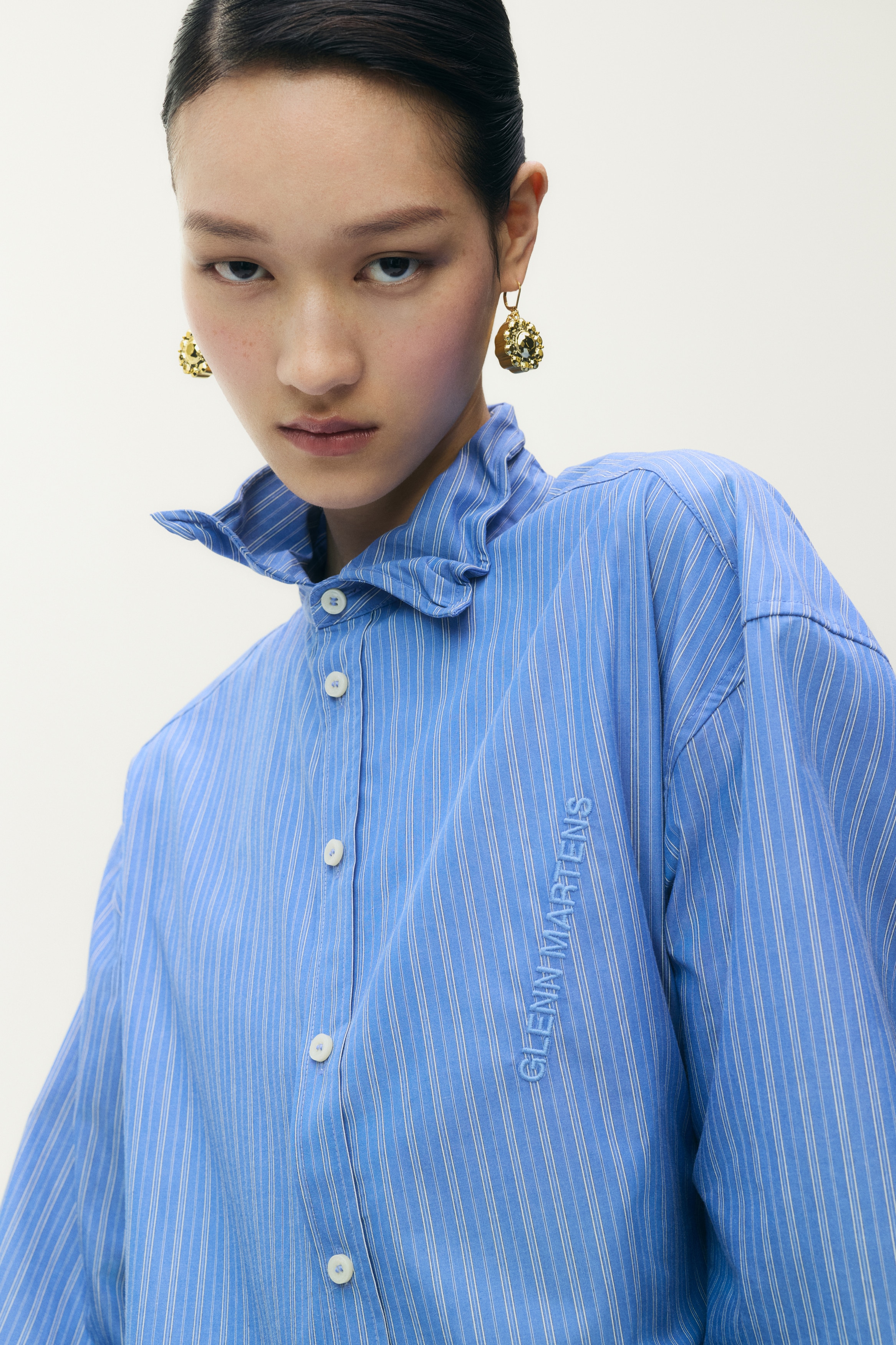 ワイヤーボーンポプリンシャツ ワイヤーボーン ポプリンシャツ - ブルー／ストライプ - レディース