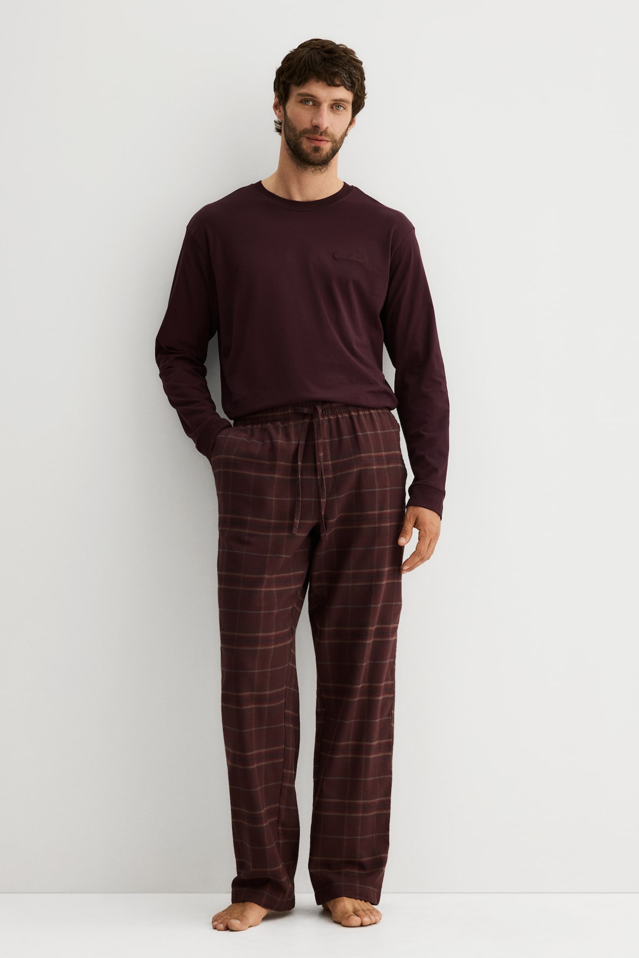 AherBiu Pantalon De Pyjama Pour Hommes En Coton Doux Confortable Léger Avec Poches Ajusté Automne Hiver Pantalon De Nuit
