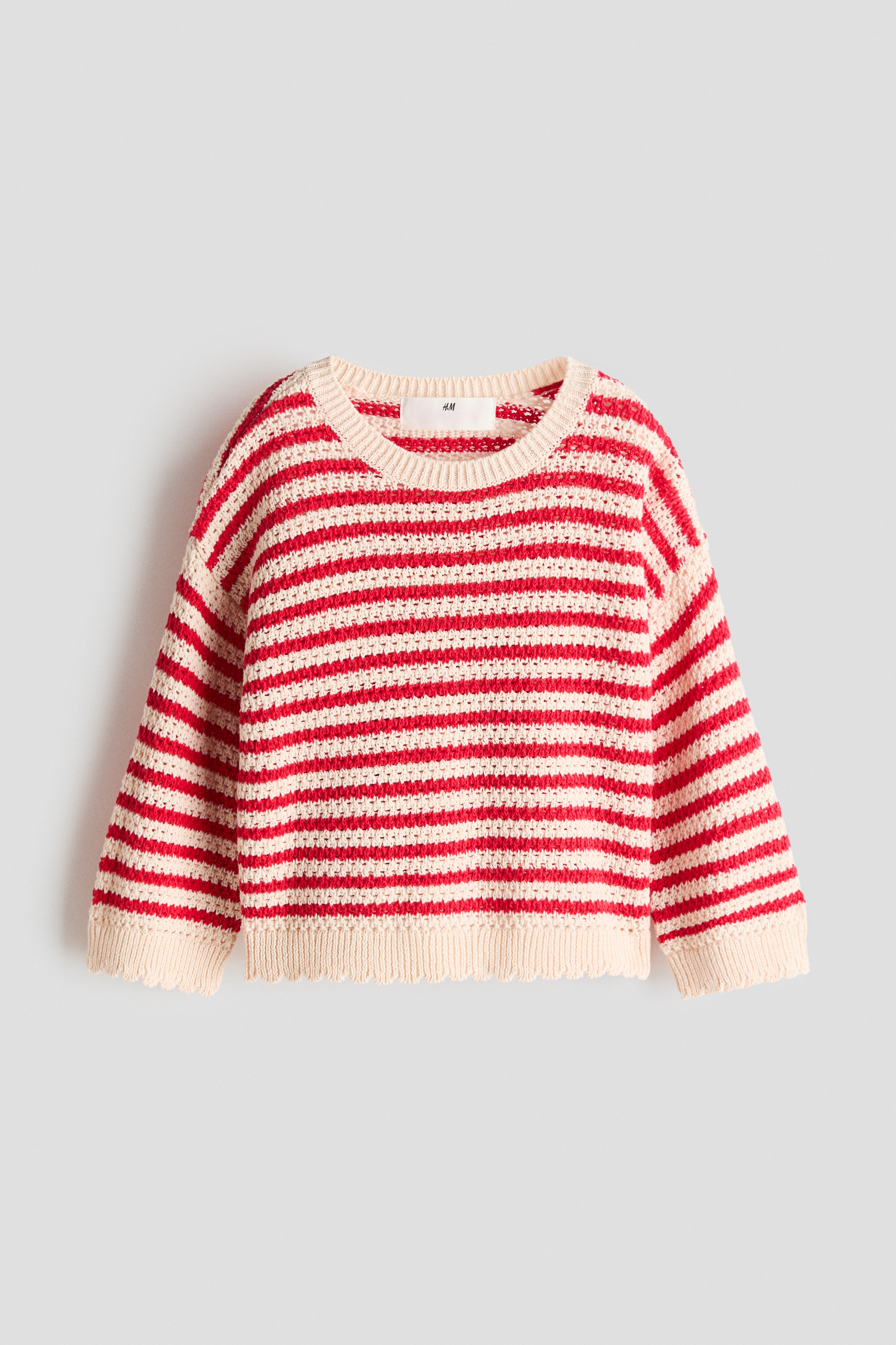 Vzorovaně pletený svetr - Červená/proužek/Krémová/srdíčka/Modrá/proužky