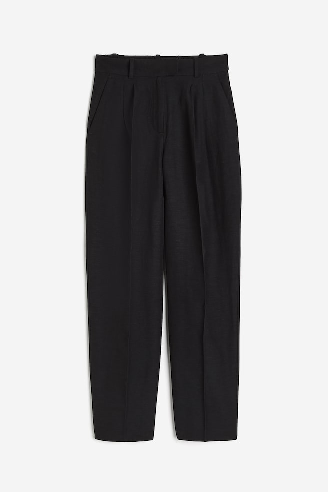 Broek van linnenmix met taps toelopende pijpen - Zwart - 1