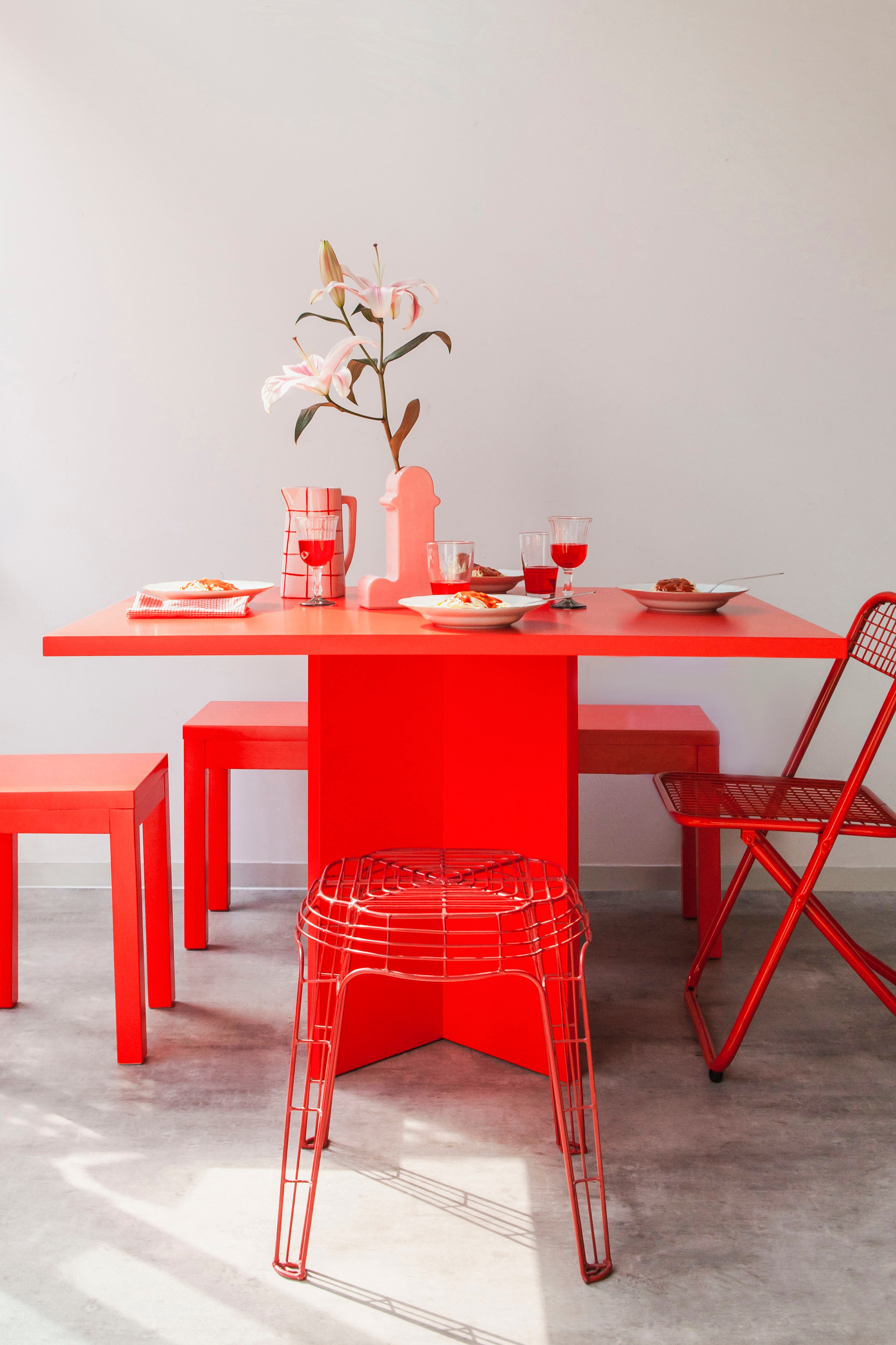 Rectangular Dining Table Laminated Top - Flame Red/Taupe/Cedar Green/Prussian Blue