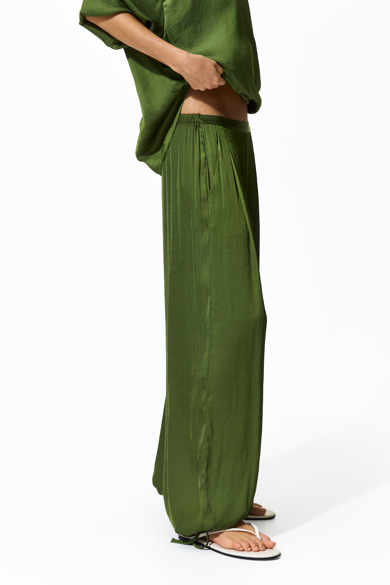 Pantalon à taille élastique avec cordons - Vert - 4