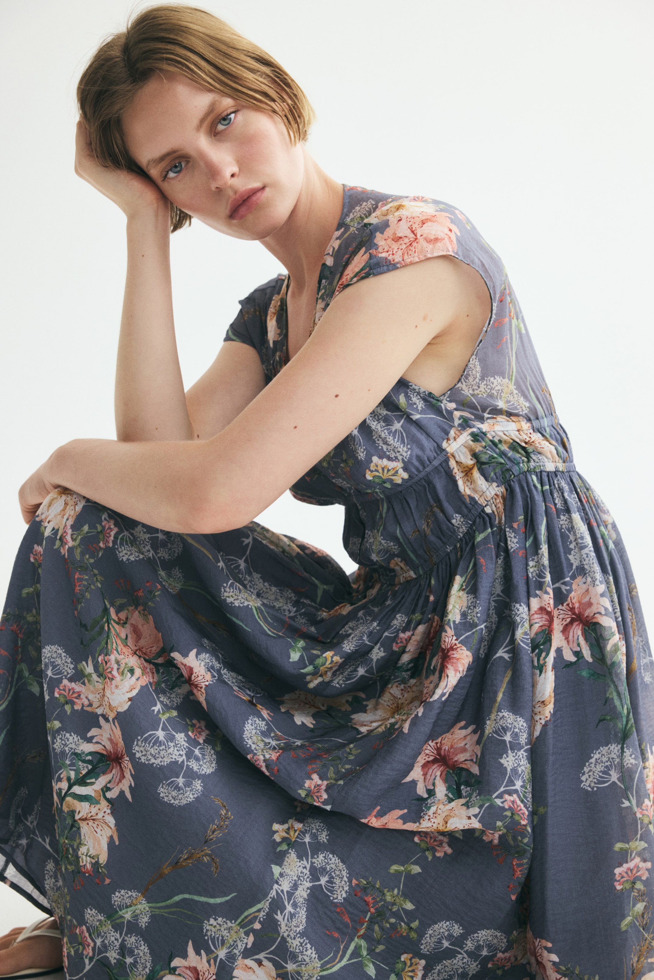 Ruched Cap-Sleeved Dress