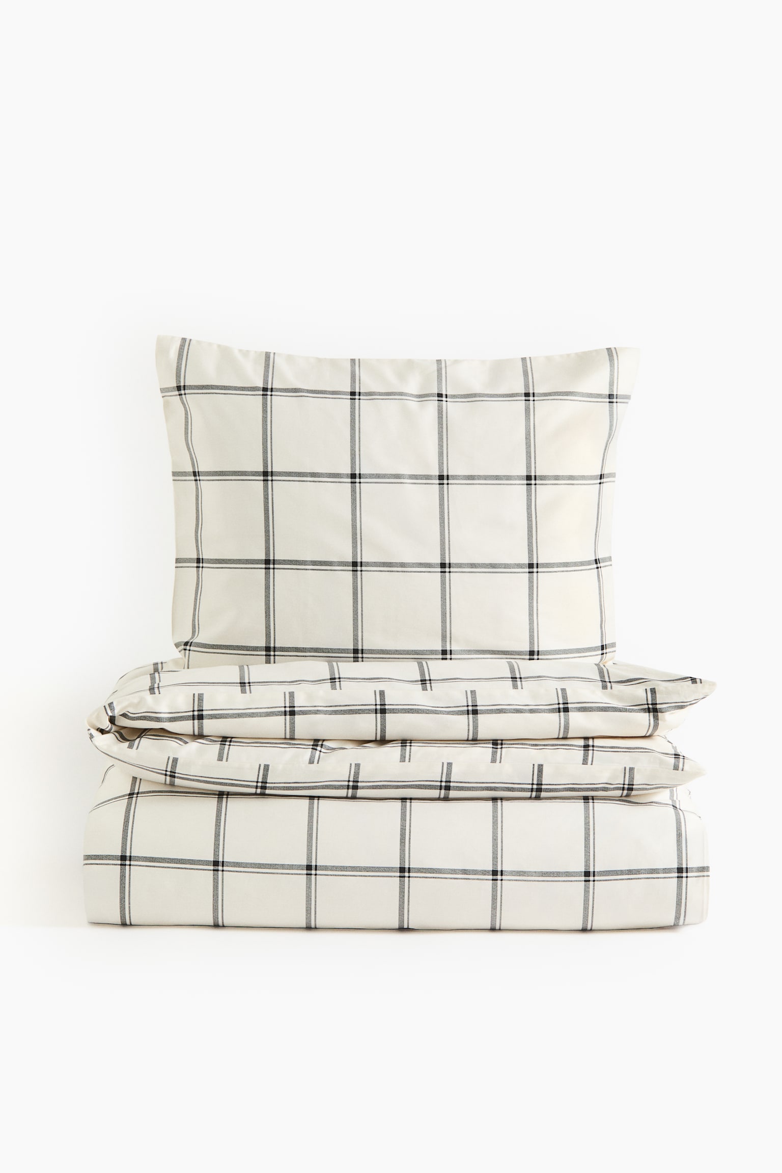 Cotton Sateen Twin Duvet Cover Set - Cream/checked