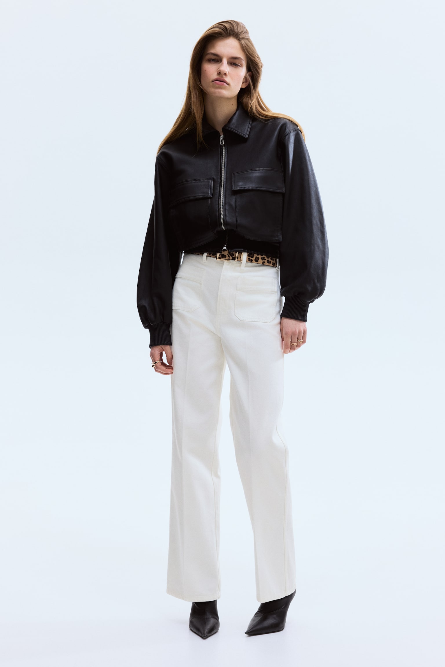 Straight Leg High Waist Jeans - Blanco/Estampado de leopardo - 1