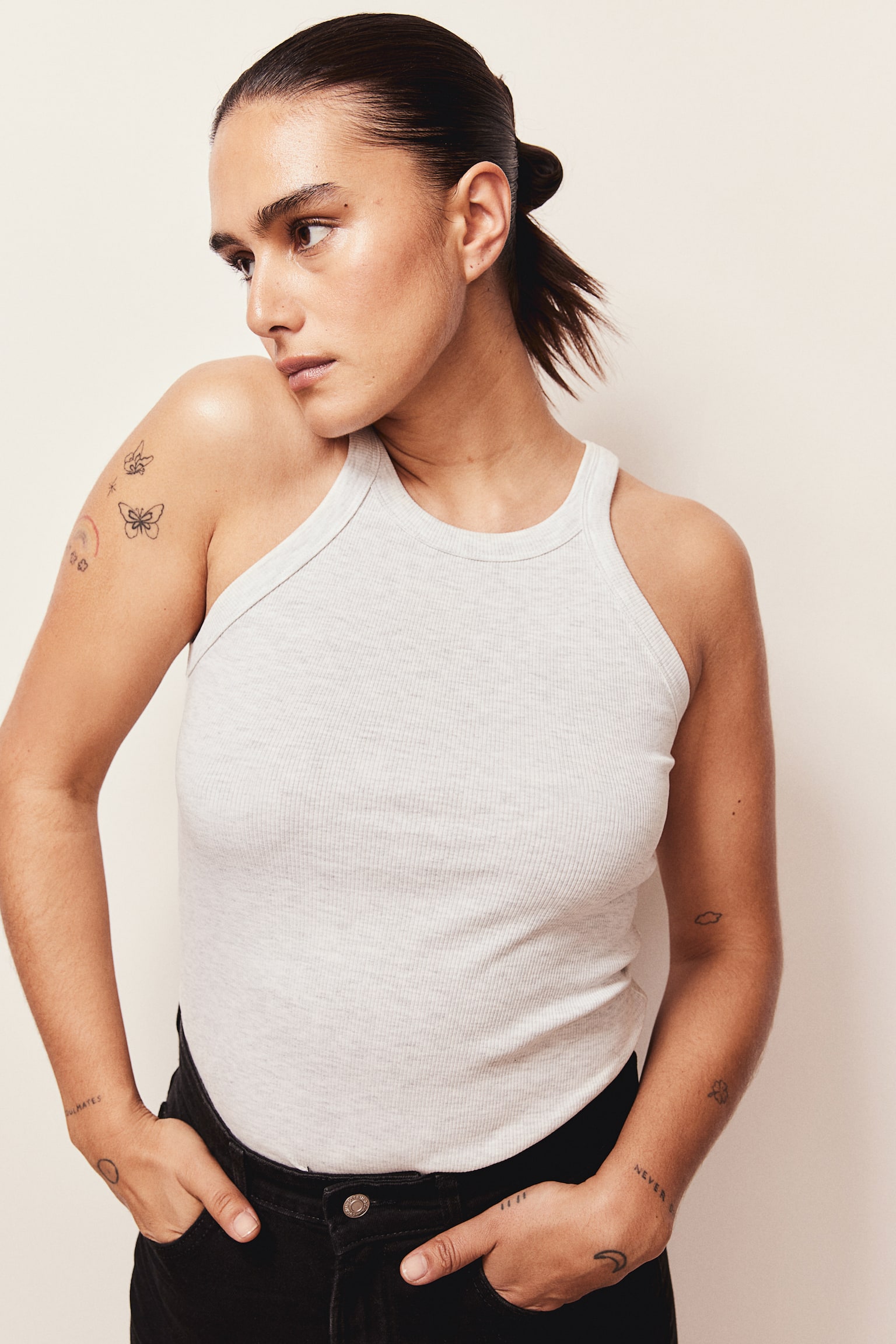 Ribbed vest top - Light grey marl/Burgundy/Powder pink/White/Light blue striped/Dark beige/Light khaki green/Black/White/Light beige/Sage green/Dusty blue/Mint green - 2