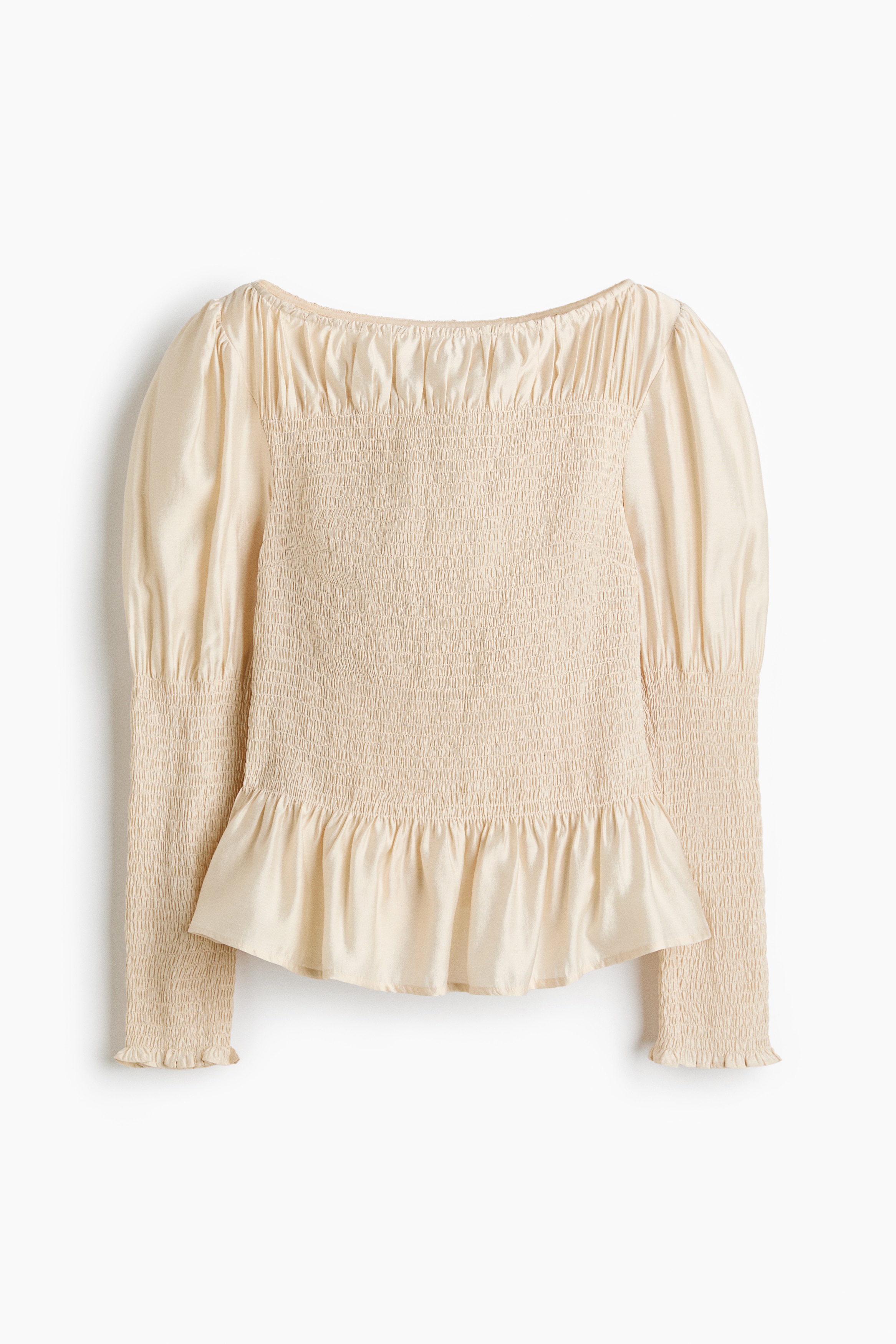 Smocked Viscose-Blend Blouse - Light beige/Dark khaki green