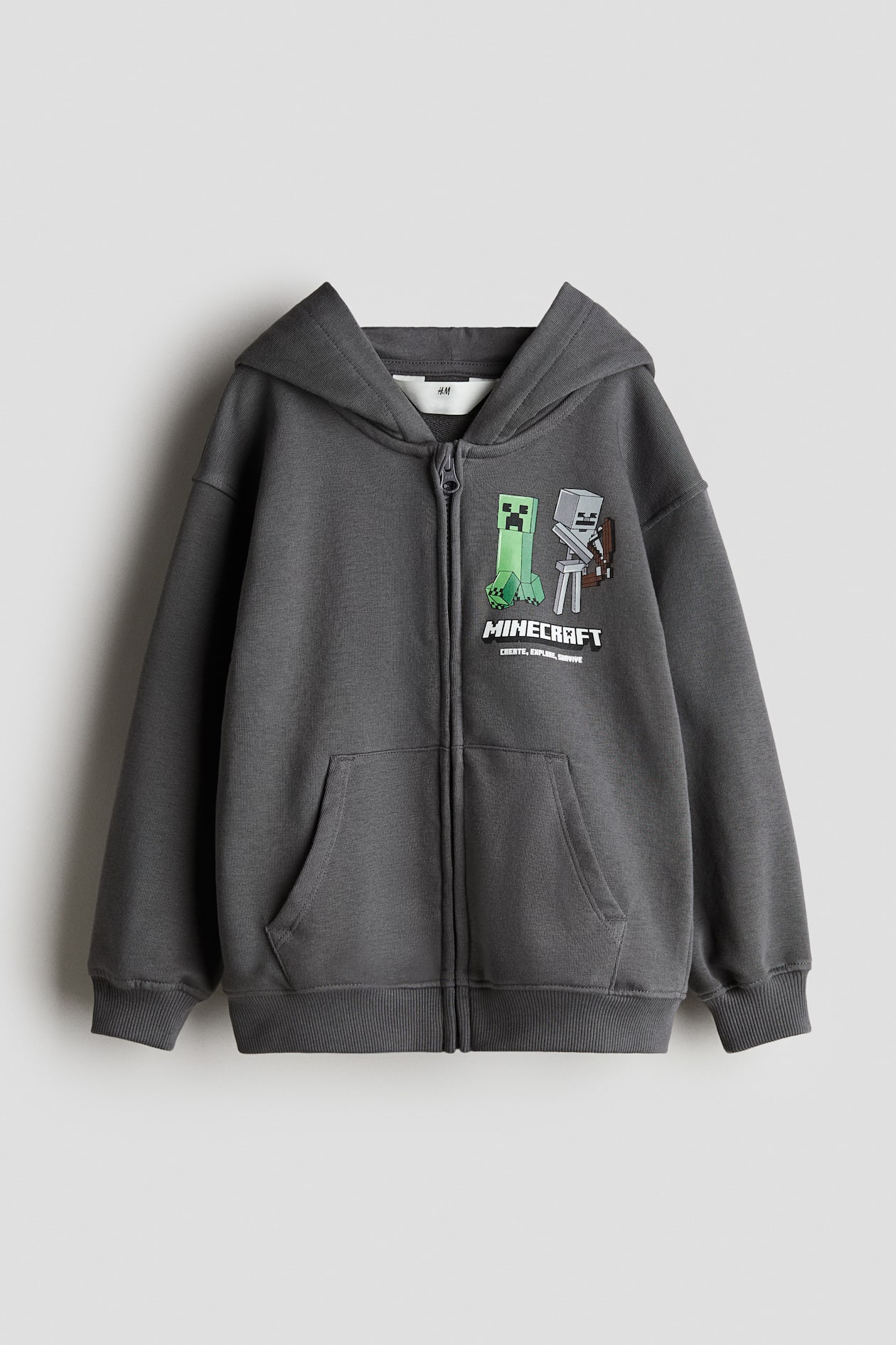 Printed Hooded Jacket Dark gray/Minecraft Kids H&M PH