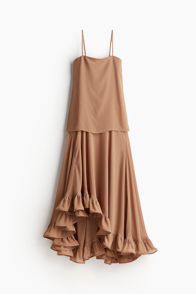 Voluminöses Bandeau-Kleid - Dunkelbeige - 1