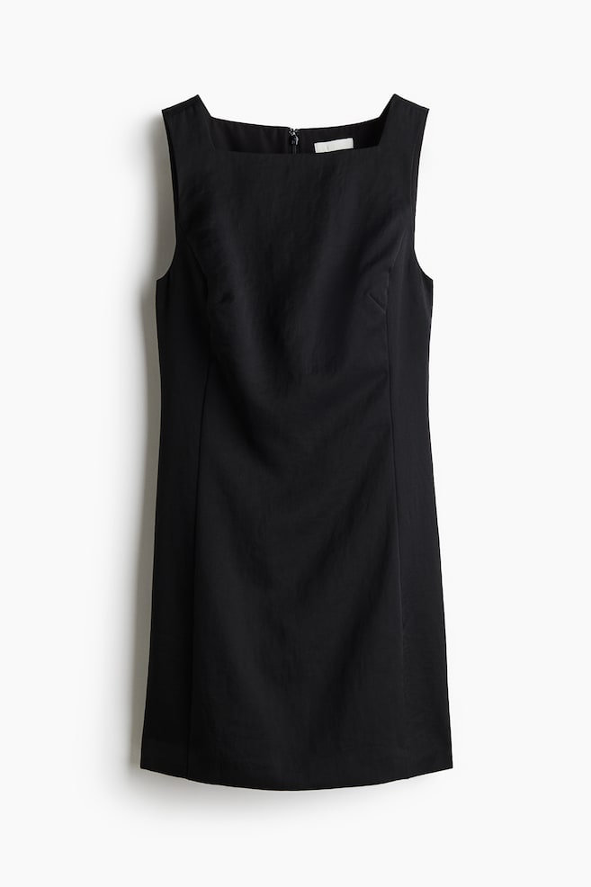 Square-neck twill dress - Black/Cream/Dark brown - 1