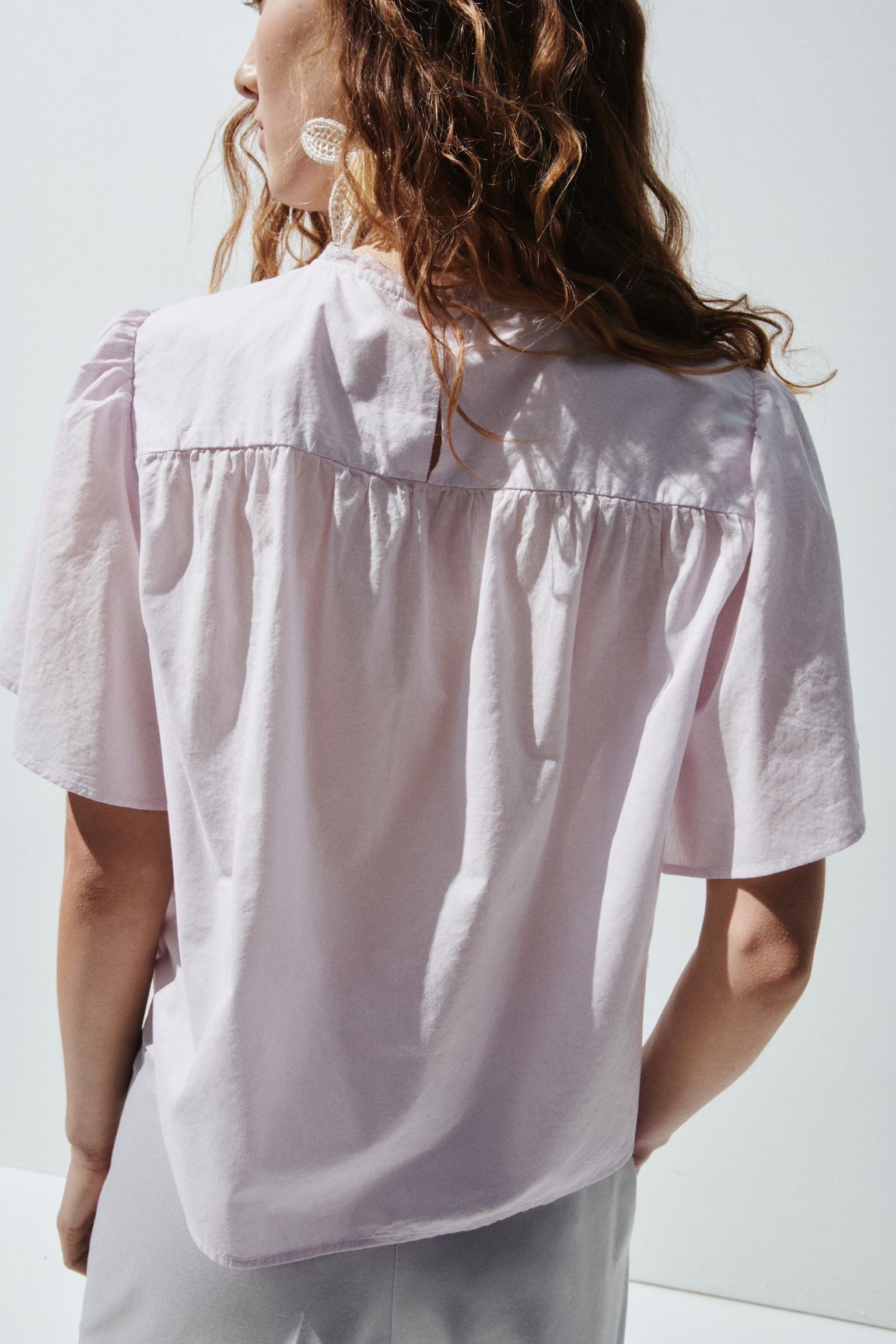 Broderie-anglaise cotton blouse - Light purple/White - 6