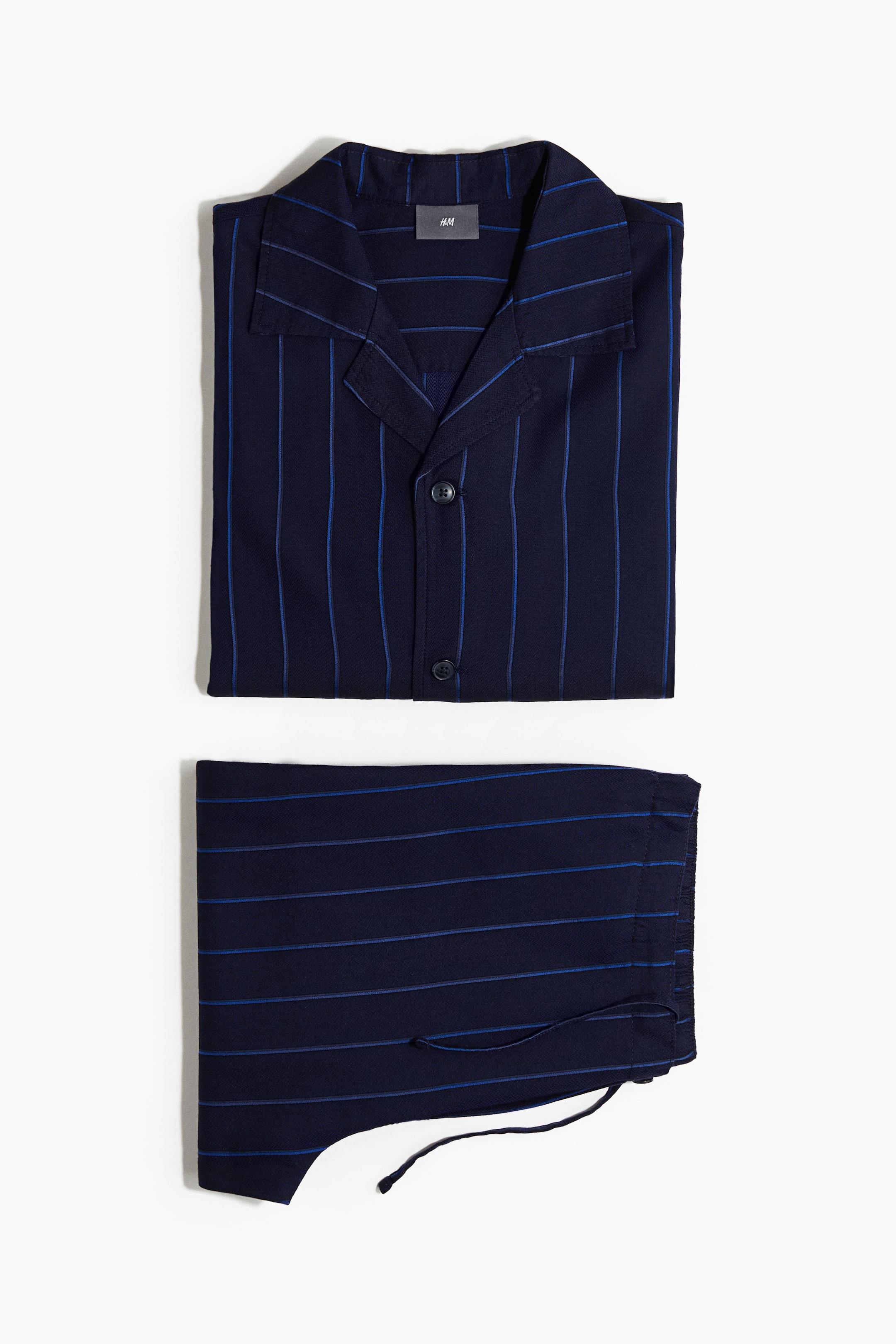 View larger image: Lyocell pyjama shirt and bottoms - Navy blue/Striped - Men | H&M IN 7