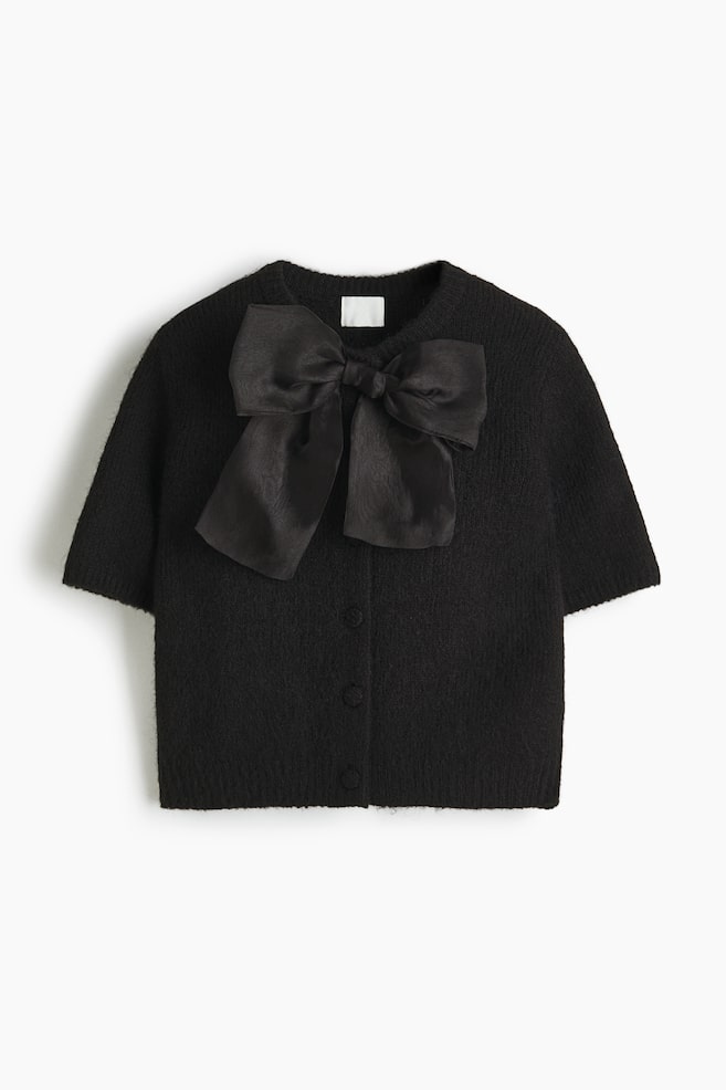 Bow-detail knitted cardigan - Black/Cream/Light pink - 1